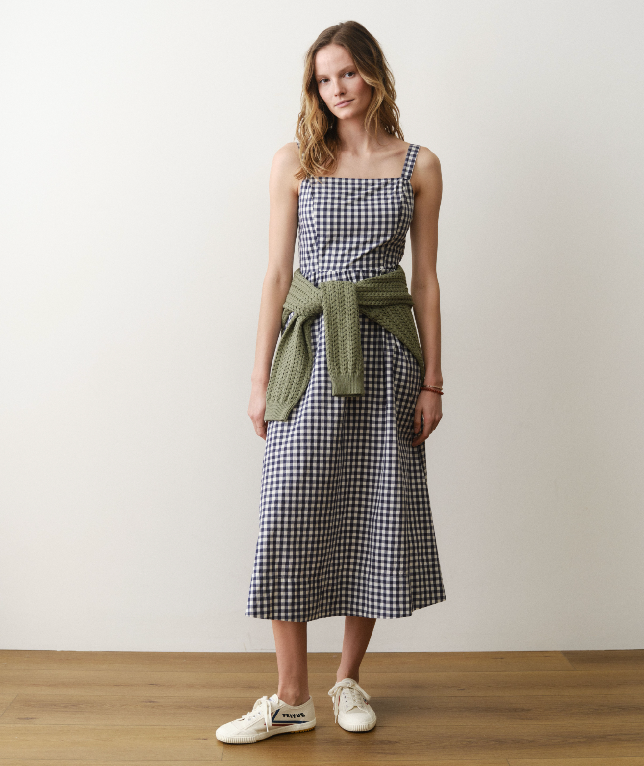 Demi Poplin Midi Dress - Navy Gingham
