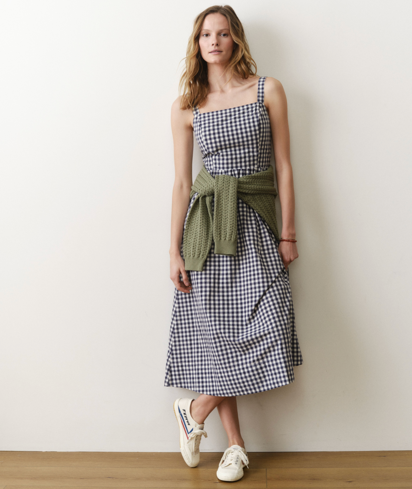 Demi Poplin Midi Dress - Navy Gingham