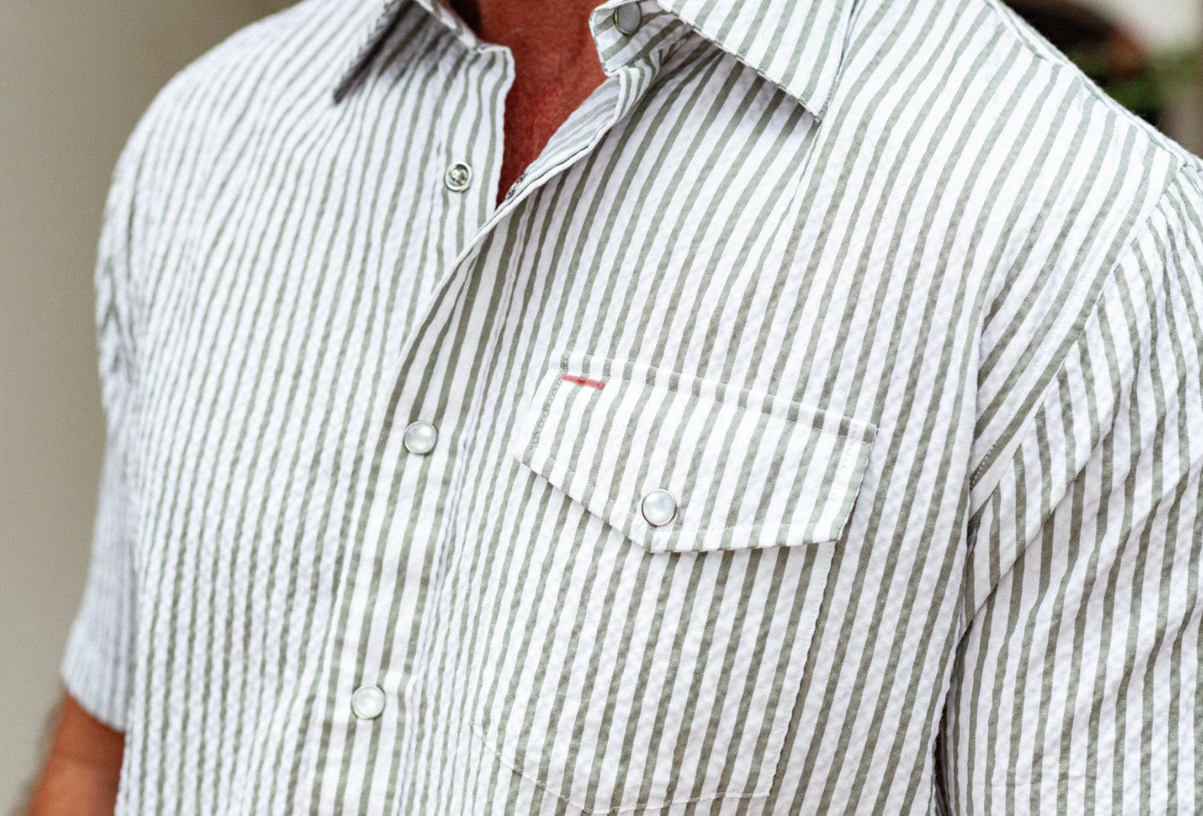 Short Sleeve Performance Pearl Snap - Sage Seersucker