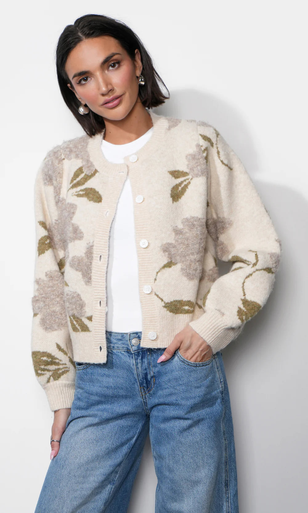 Skylar Cozy Floral Cardigan - Ivory