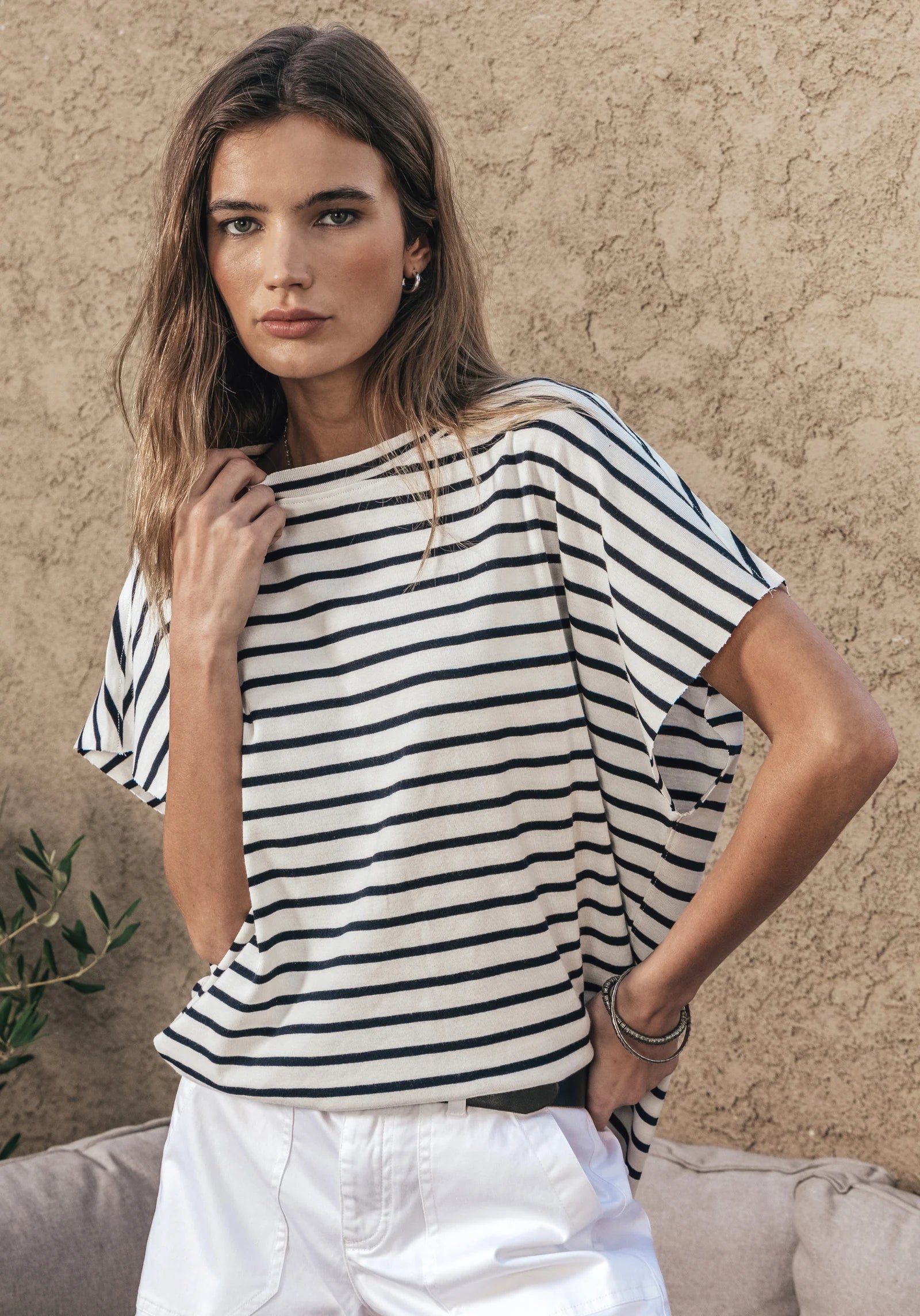 Spring Stripe Caplet with Raw Edge