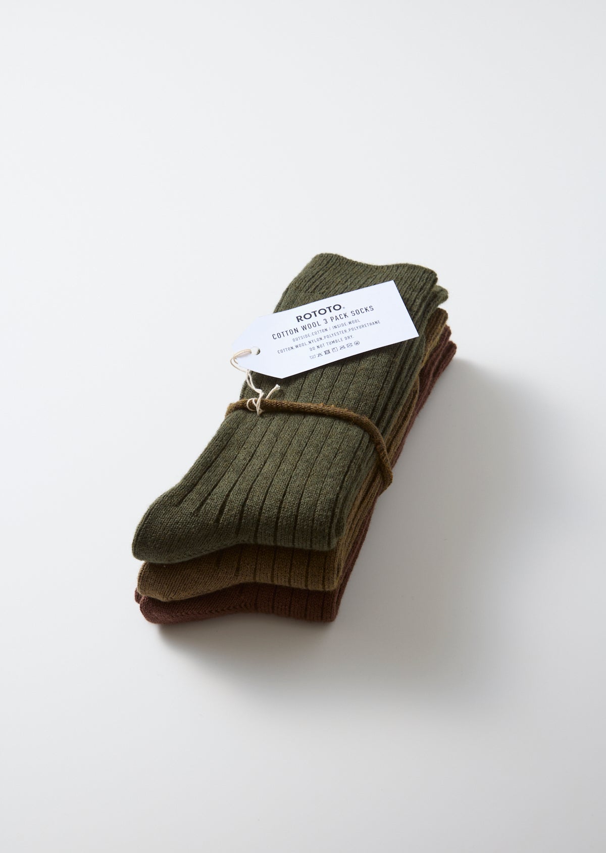 Cotton Wool Ribbed Crew 3 Pack Socks - Olive Tones