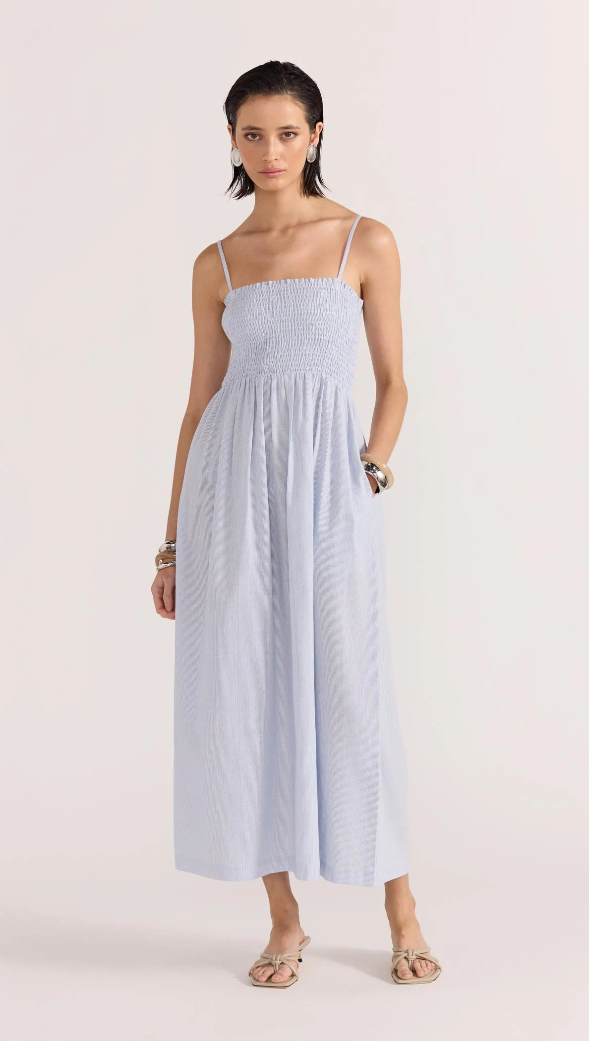 Danica Shirred Sundress - Blue/White