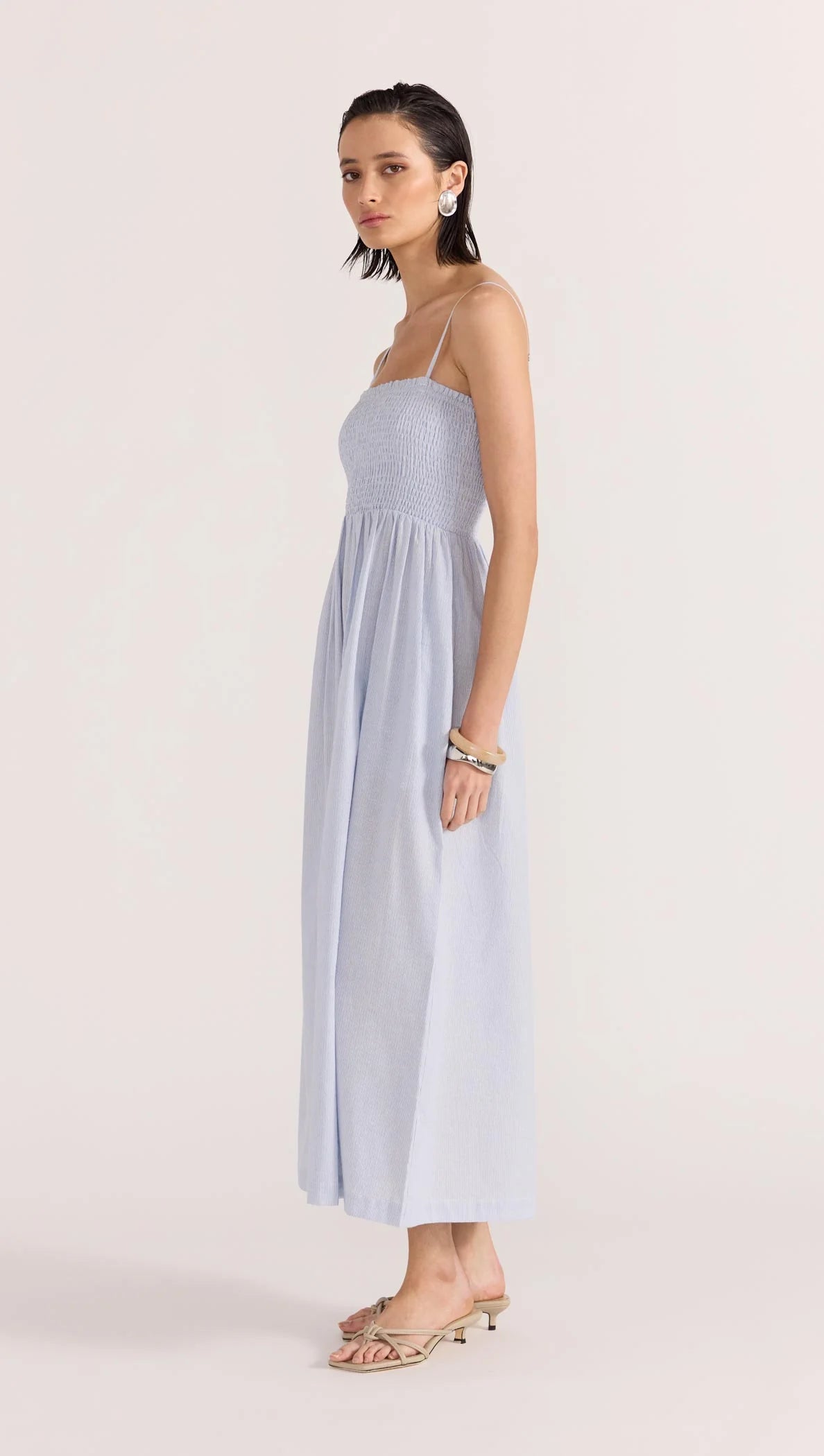 Danica Shirred Sundress - Blue/White