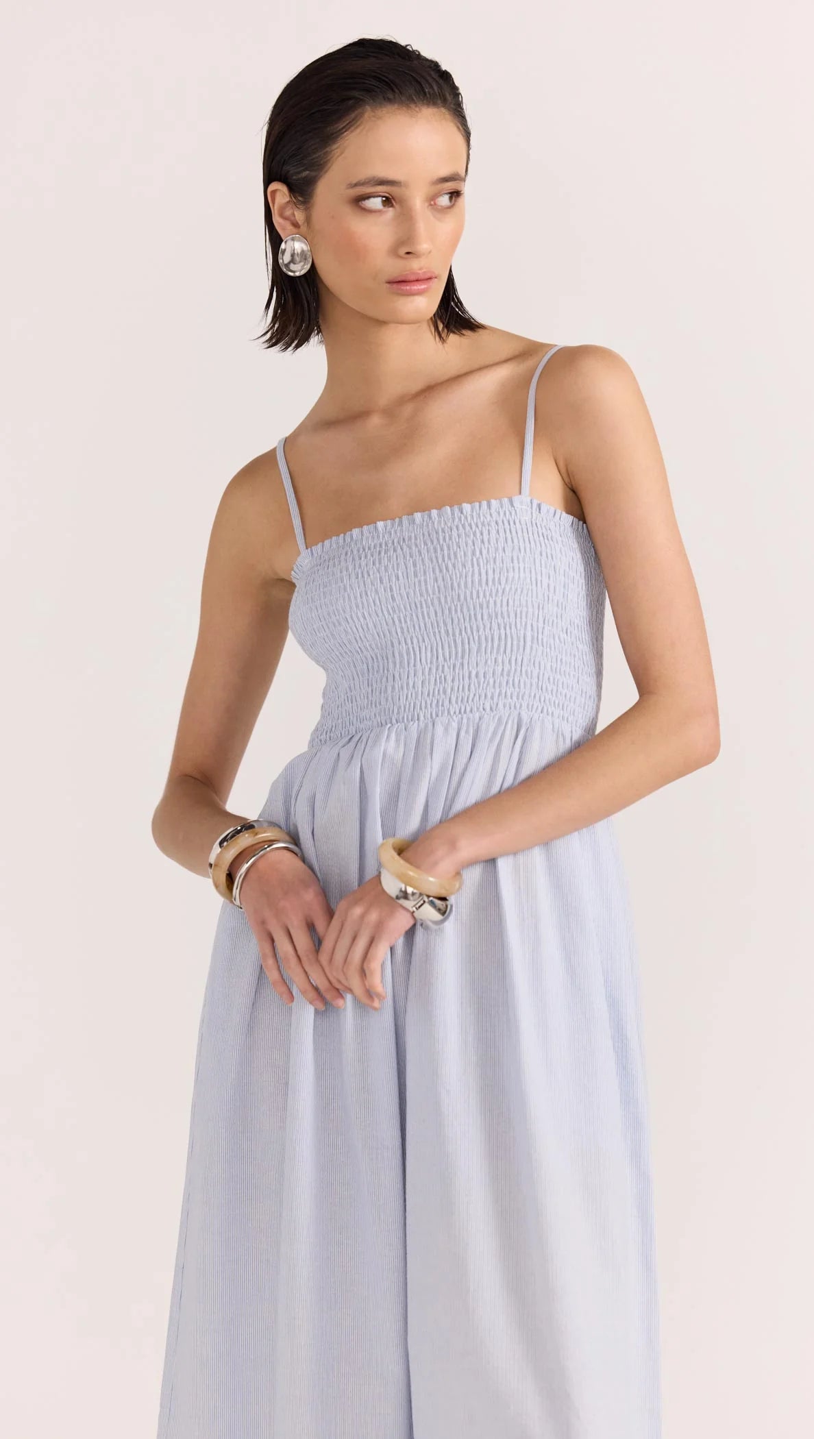Danica Shirred Sundress - Blue/White