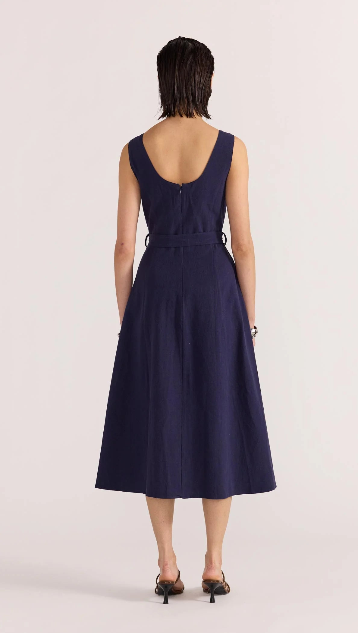 Mira Belted Midi Dress - Navy