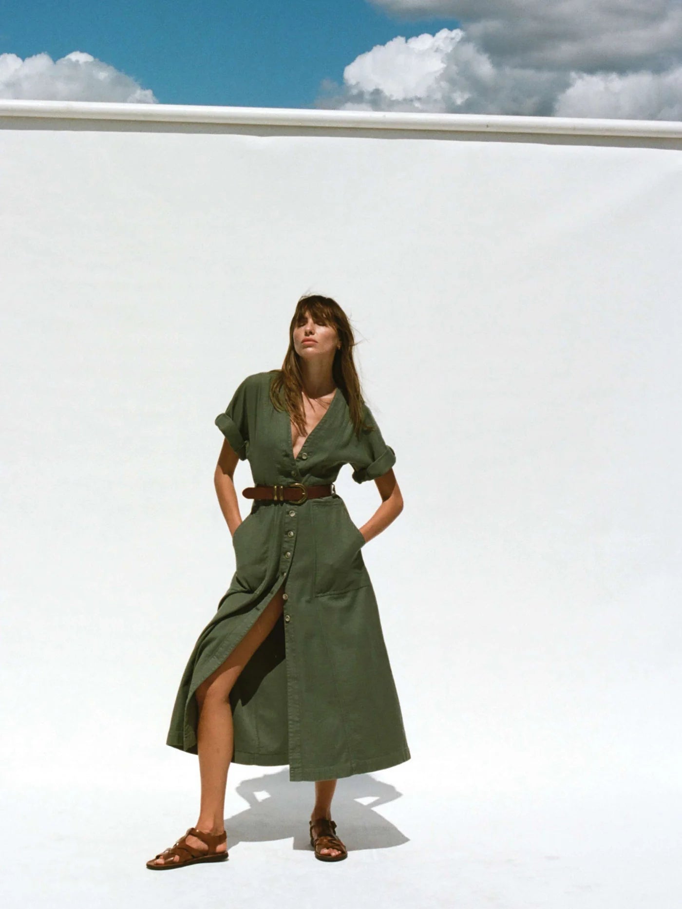Soft Stretch Twill Camille Dress - Moss