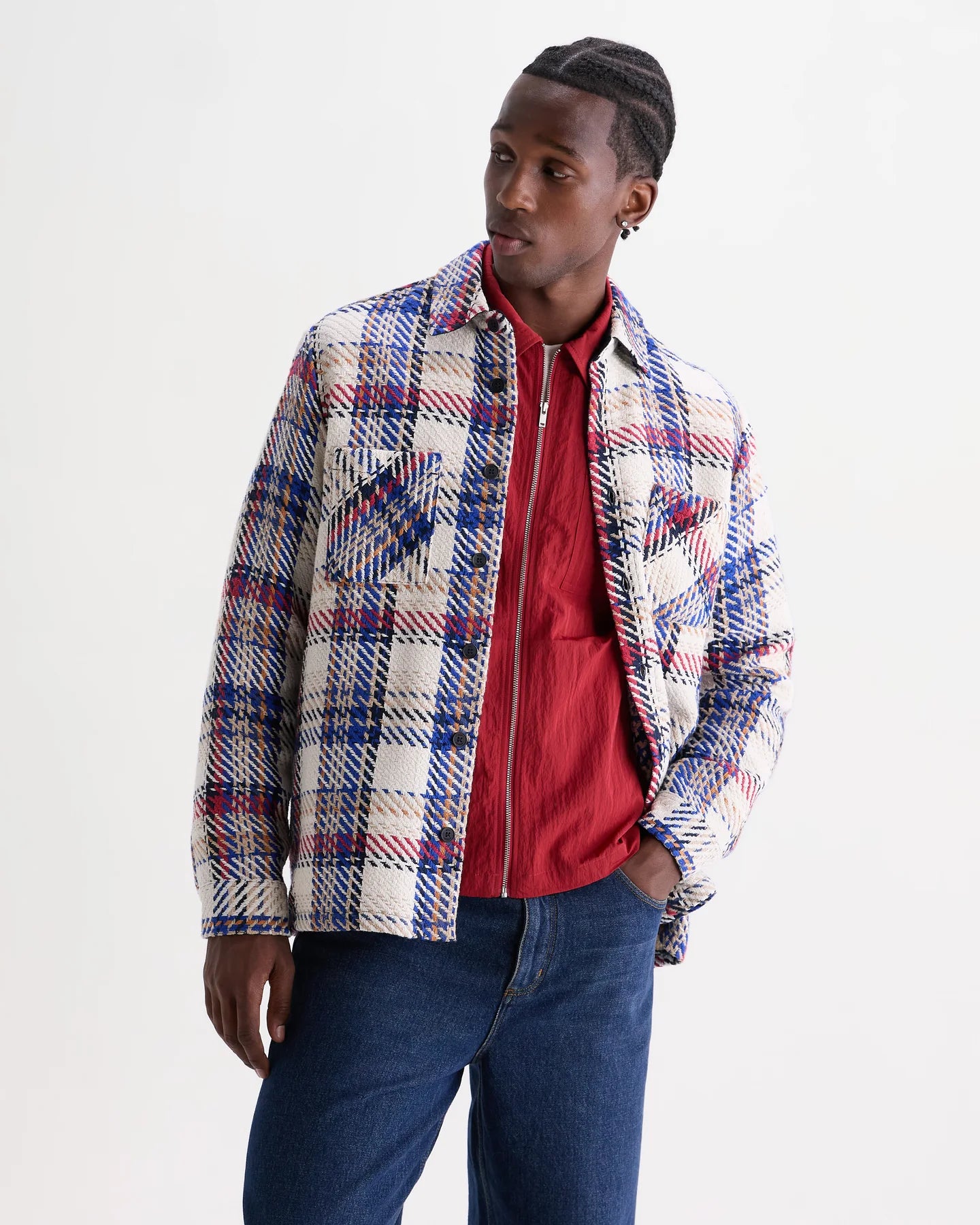 Whiting - Ecru And Red Jazz Weave Check Overshirt