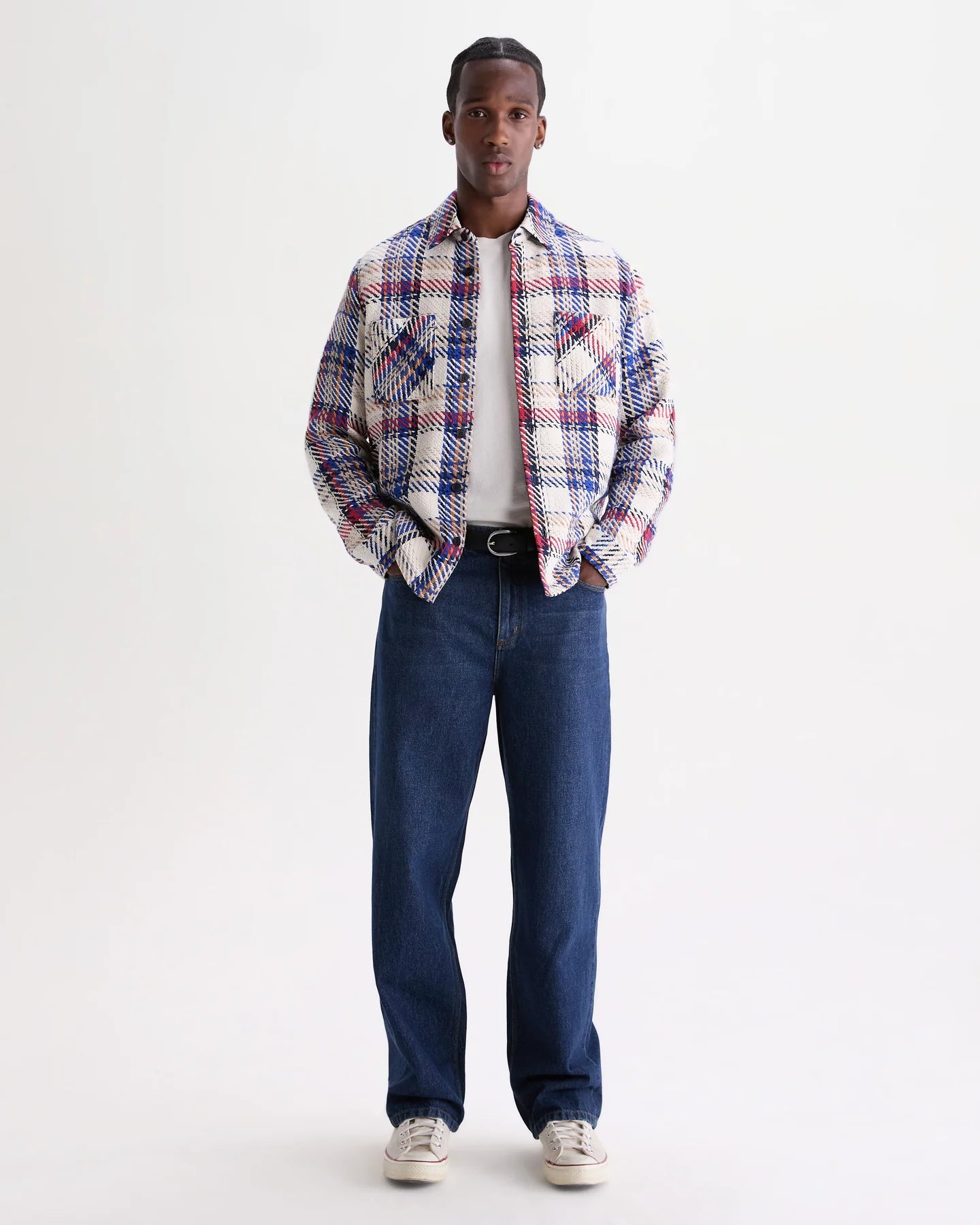 Whiting - Ecru And Red Jazz Weave Check Overshirt