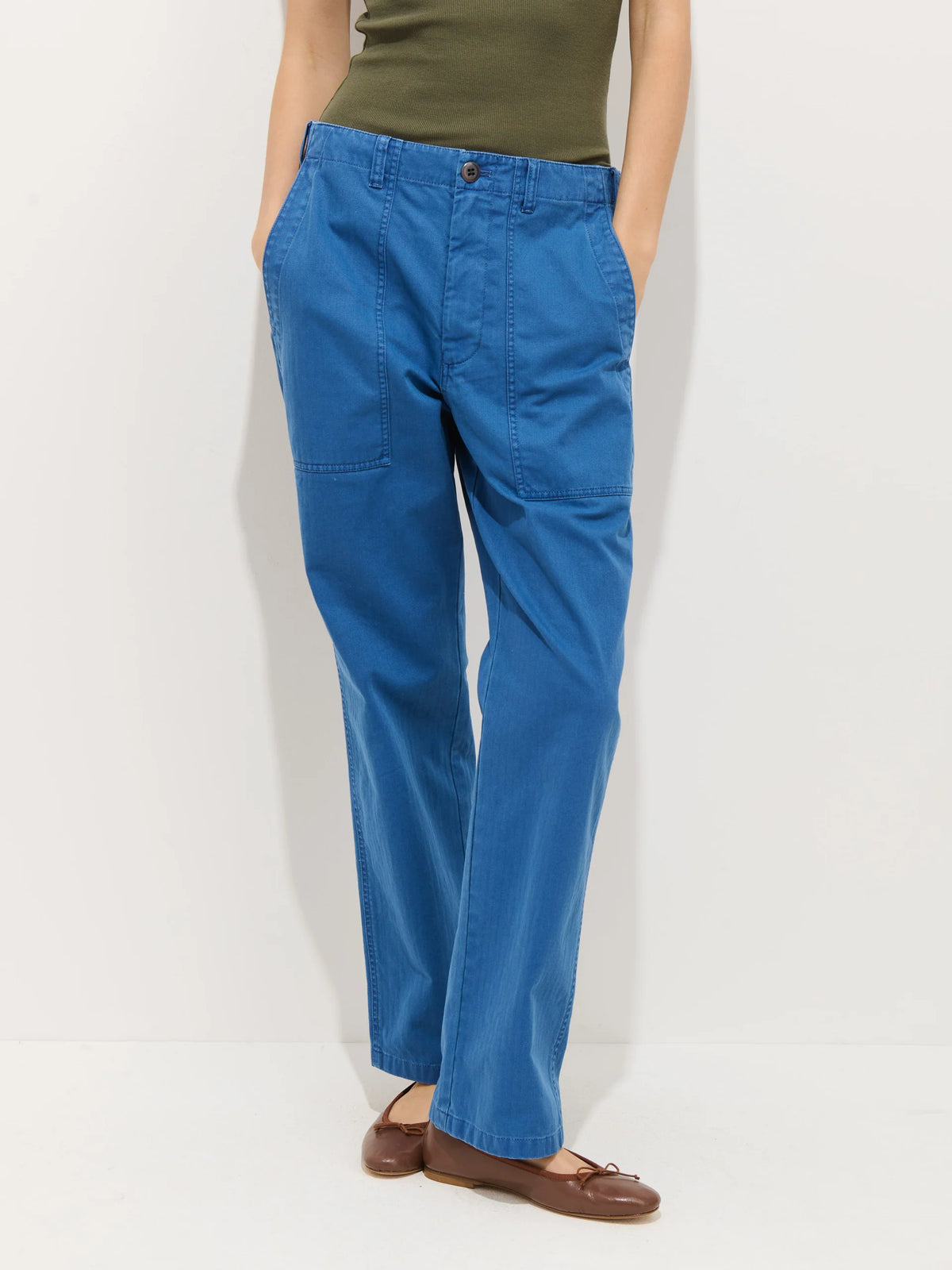 Neil Pant in Herringbone - Washed Cobalt