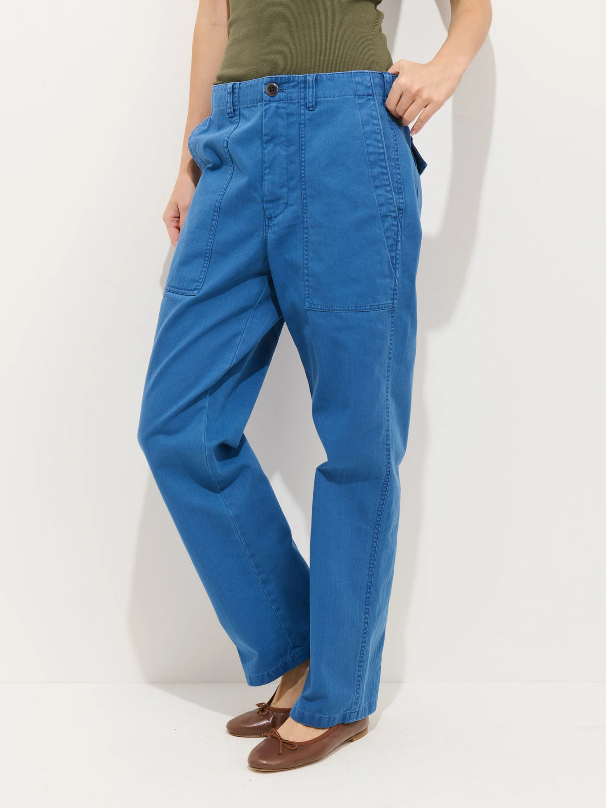 Neil Pant in Herringbone - Washed Cobalt
