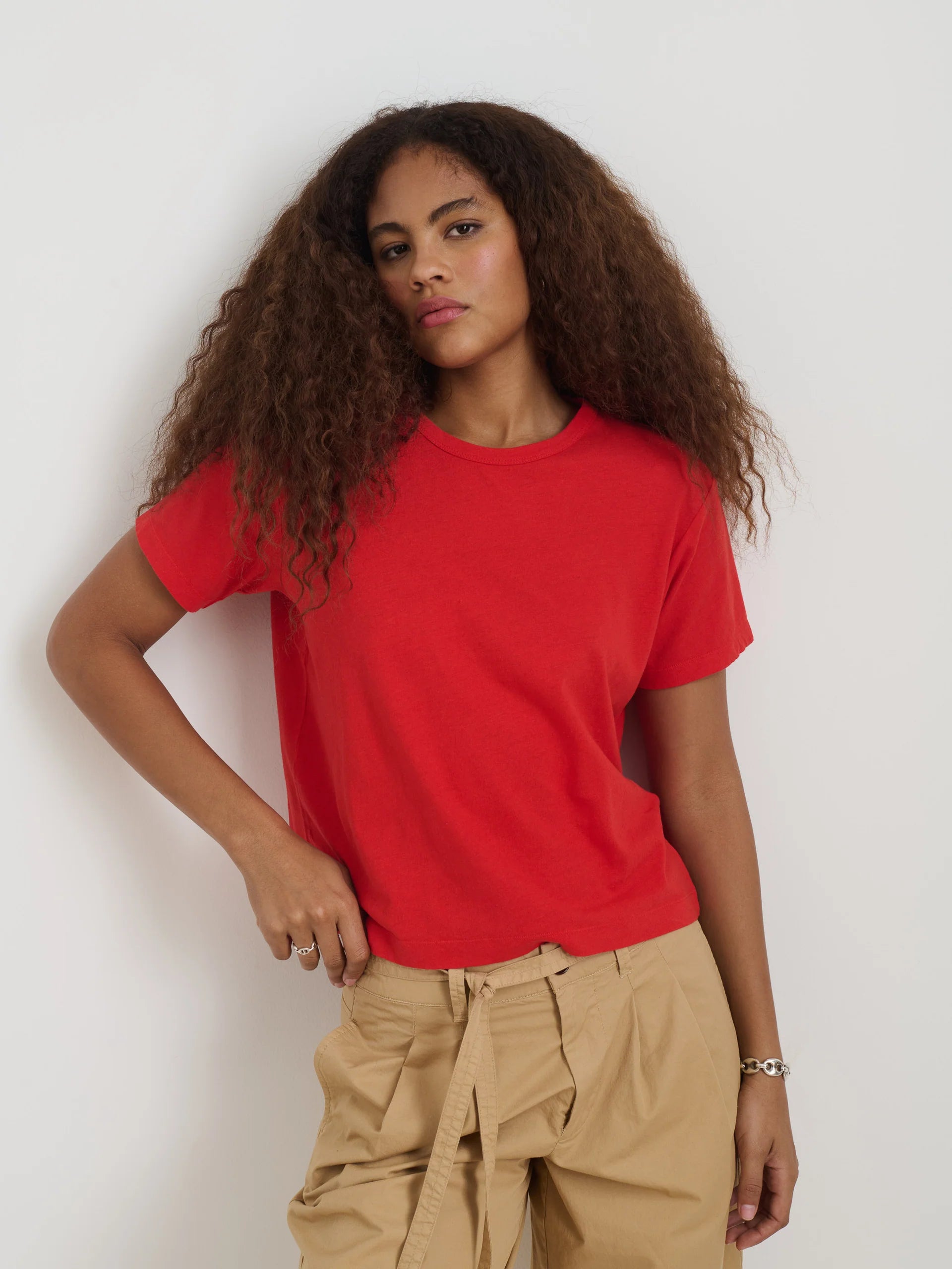 Garcon Tee in Linen Cotton - Tomato