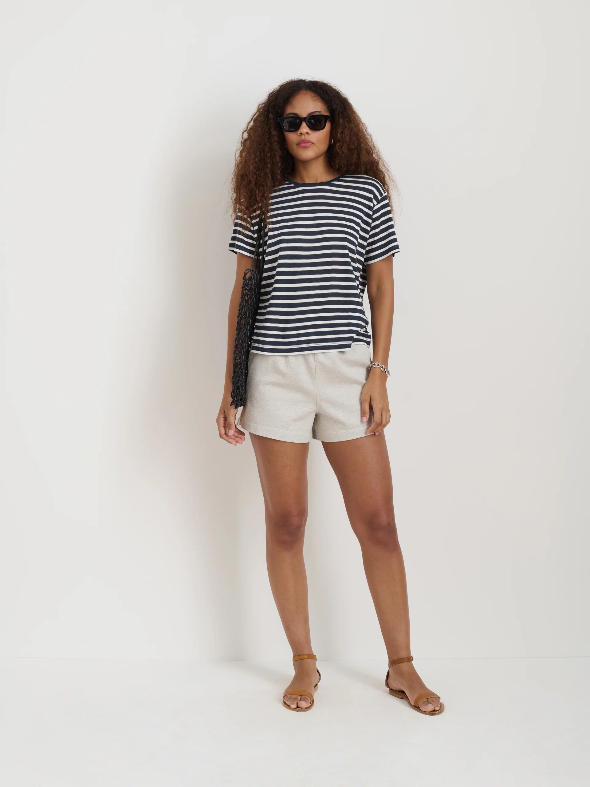 Garcon Striped Tee in Linen Cotton - Navy/Off White