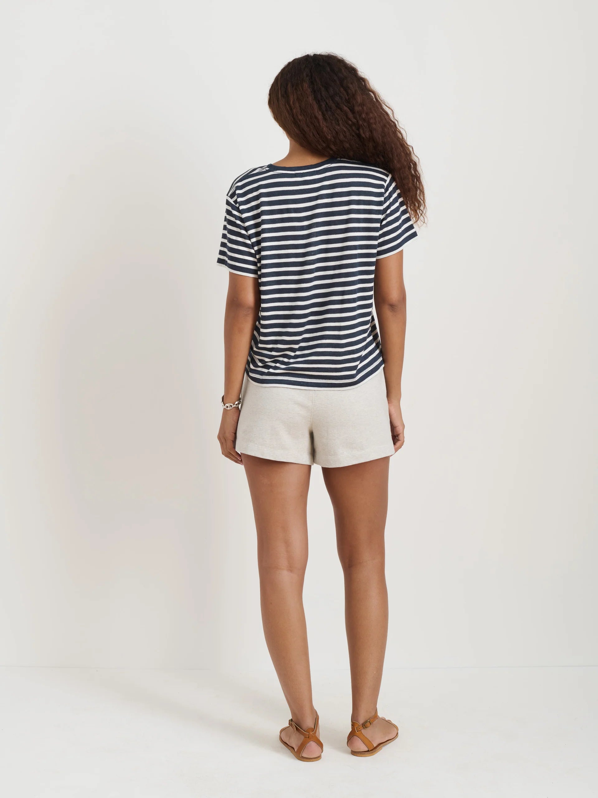 Garcon Striped Tee in Linen Cotton - Navy/Off White