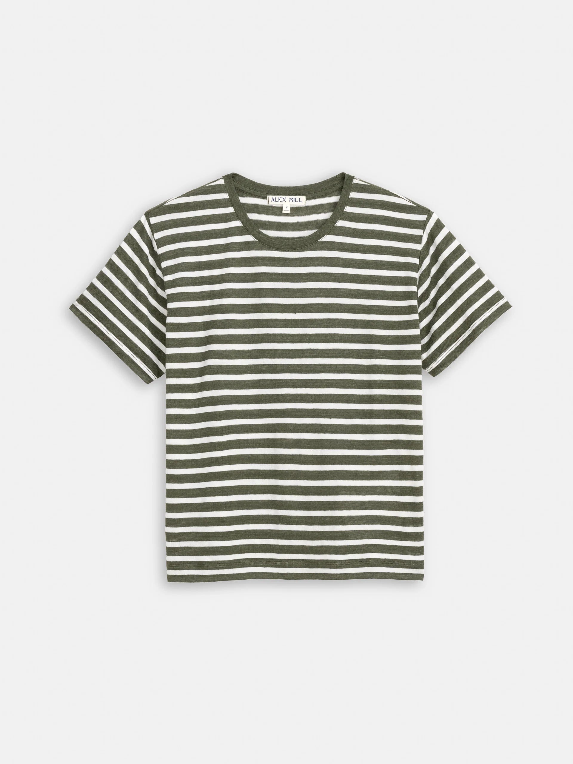 Garcon Striped Tee in Linen Cotton - Olive/Off White