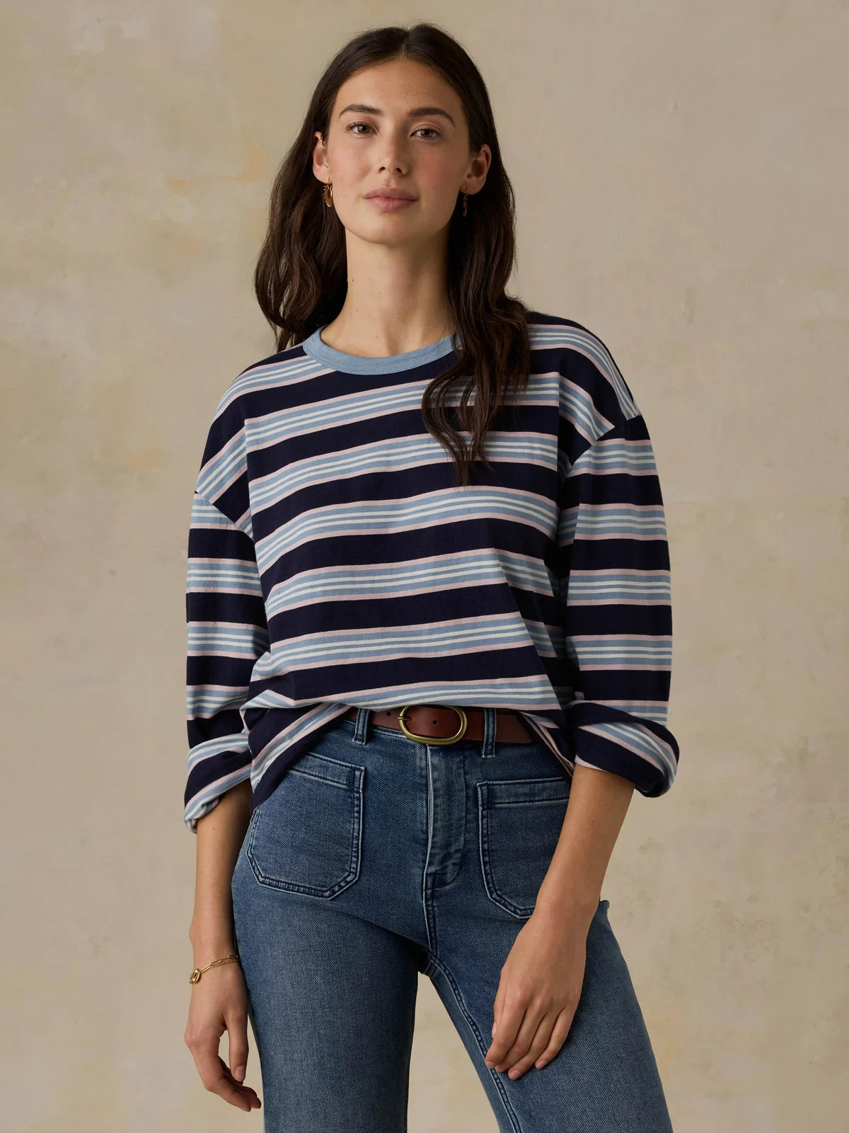 Sunwashed Long Sleeve Retro Tee - Moonlit Tidal Stripe