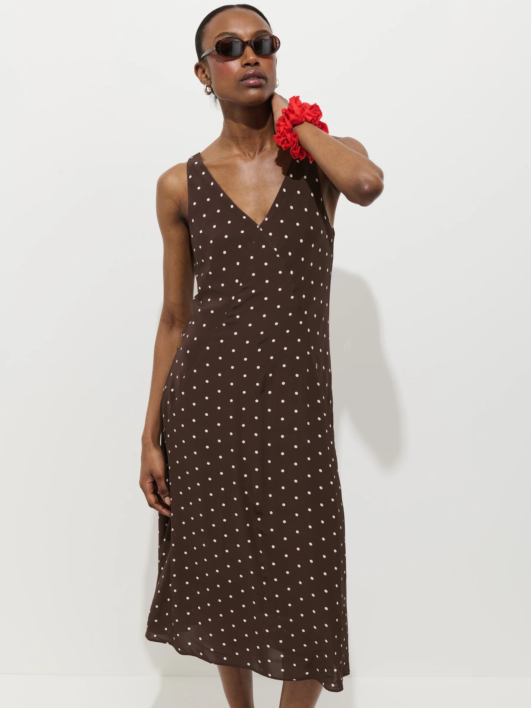 Flora Dress In Polka Dot - Espresso/White