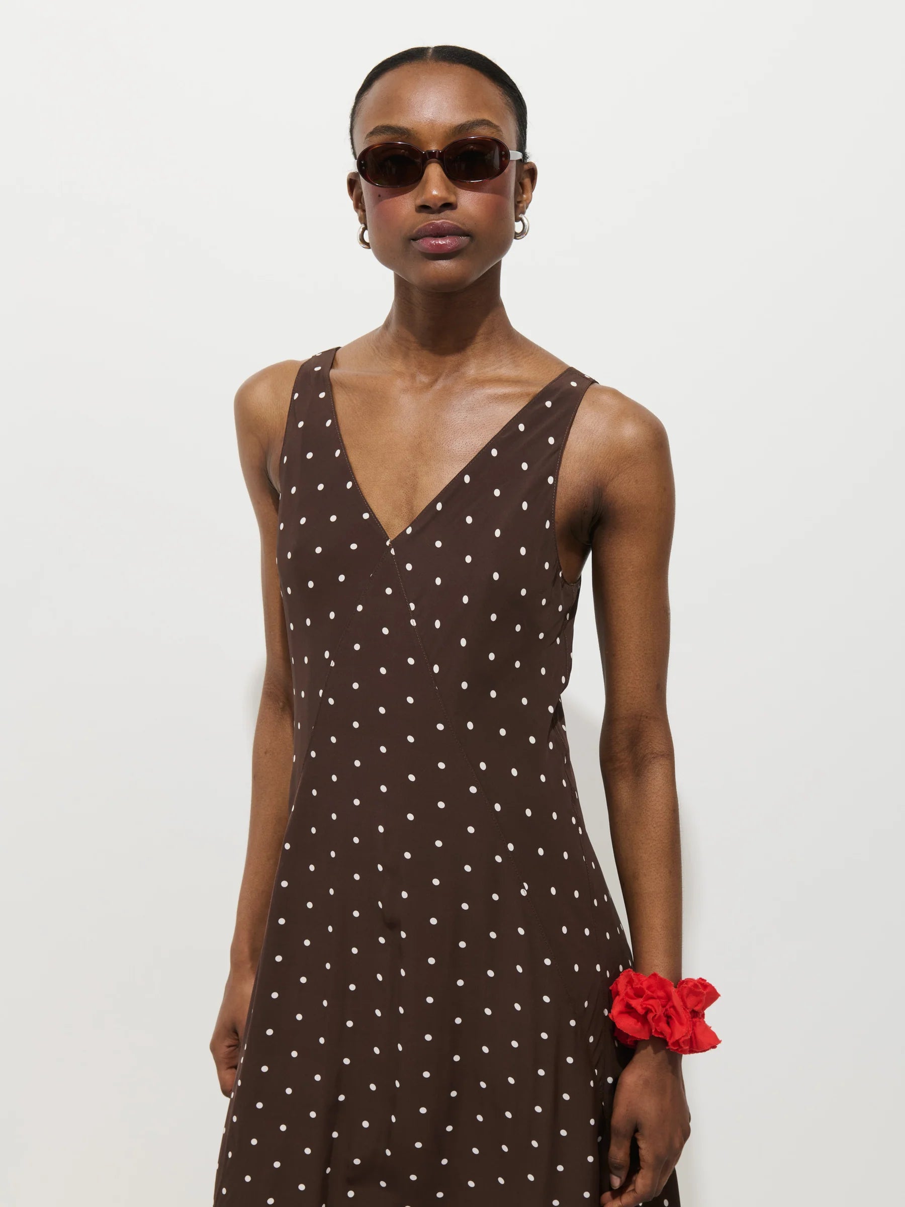 Flora Dress In Polka Dot - Espresso/White