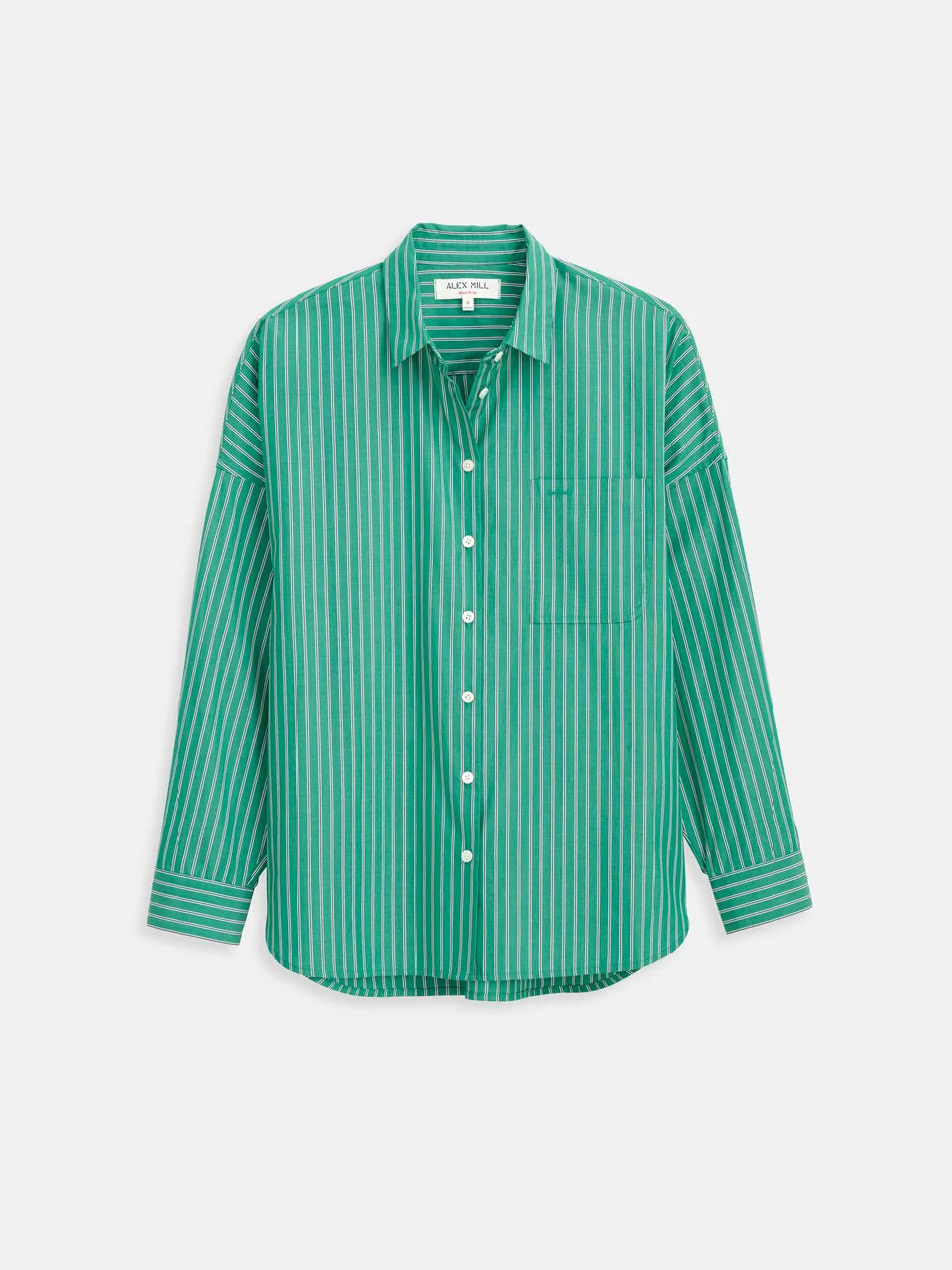 Jo Shirt in Stripe Cotton Poplin - Jade Green