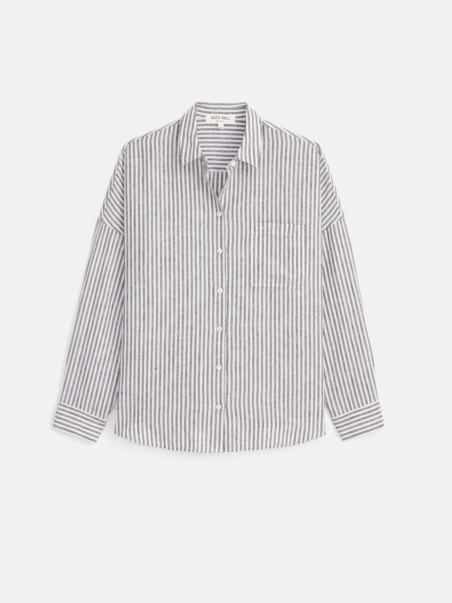 Jo Striped Shirt In Linen - Espresso/Ivory