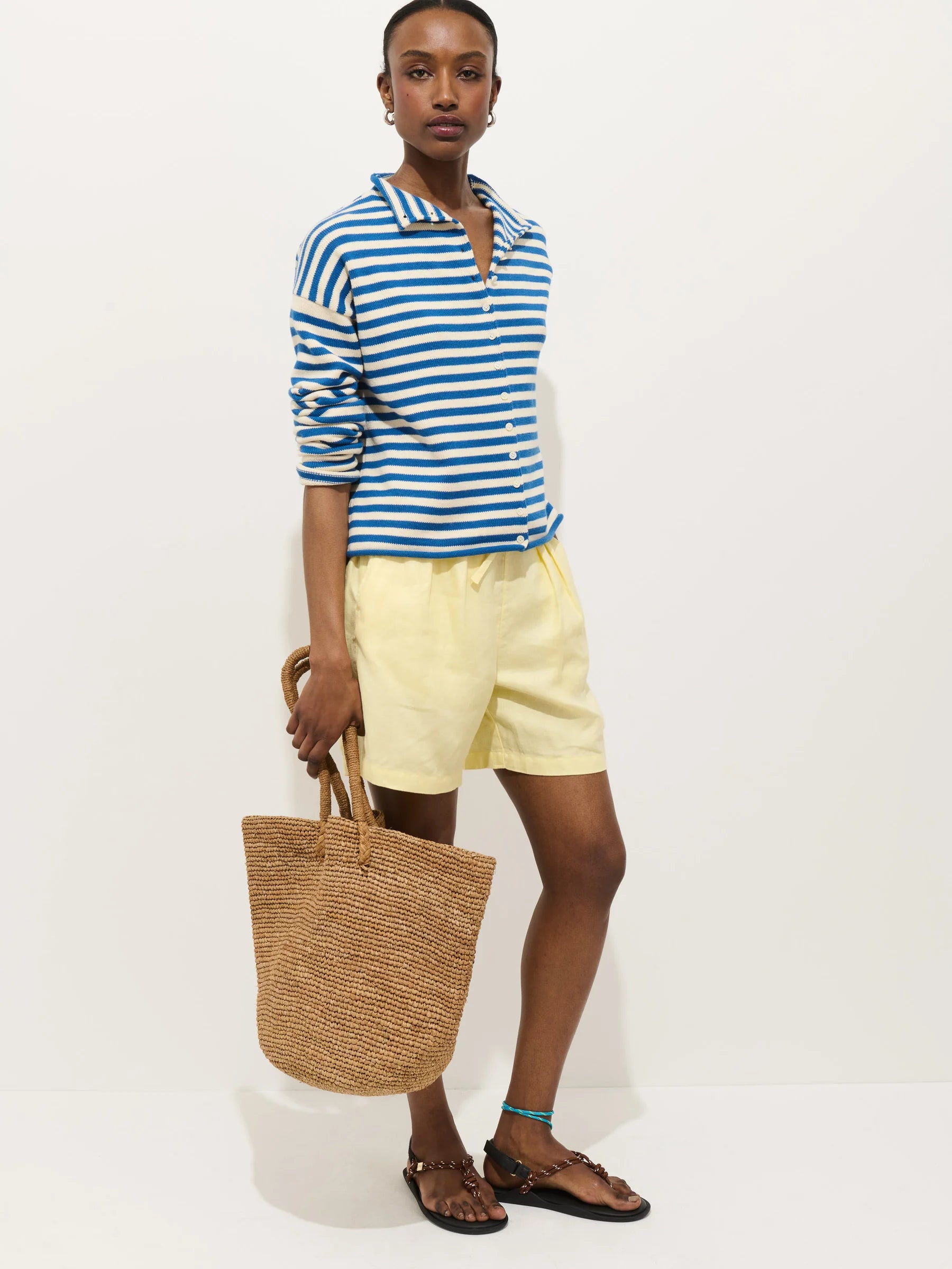 Taylor Cardigan in Cotton Cashmere - Ivory/Blue