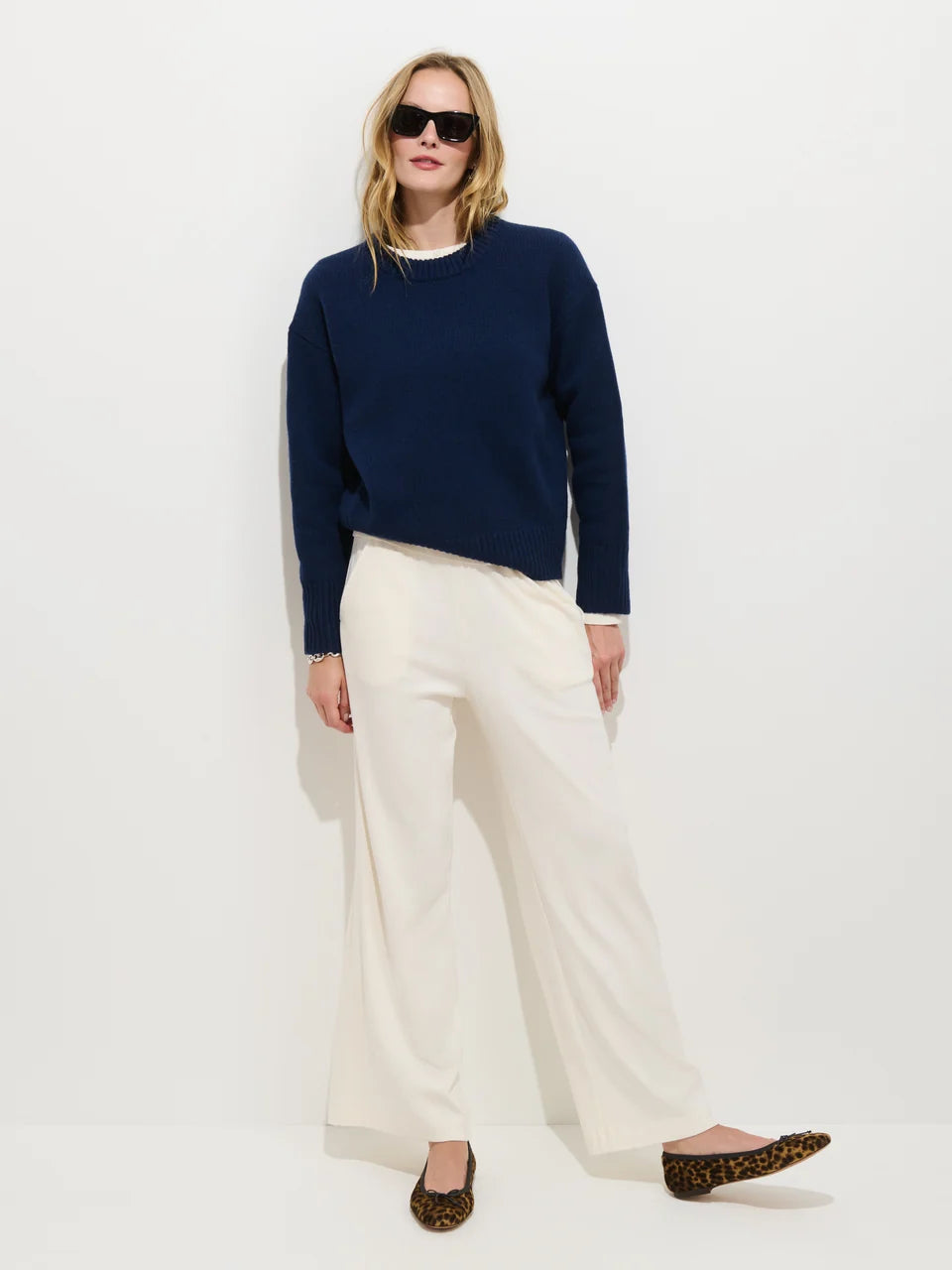 Nottinghill Sweater in Wool Cotton Blend - Bright Navy