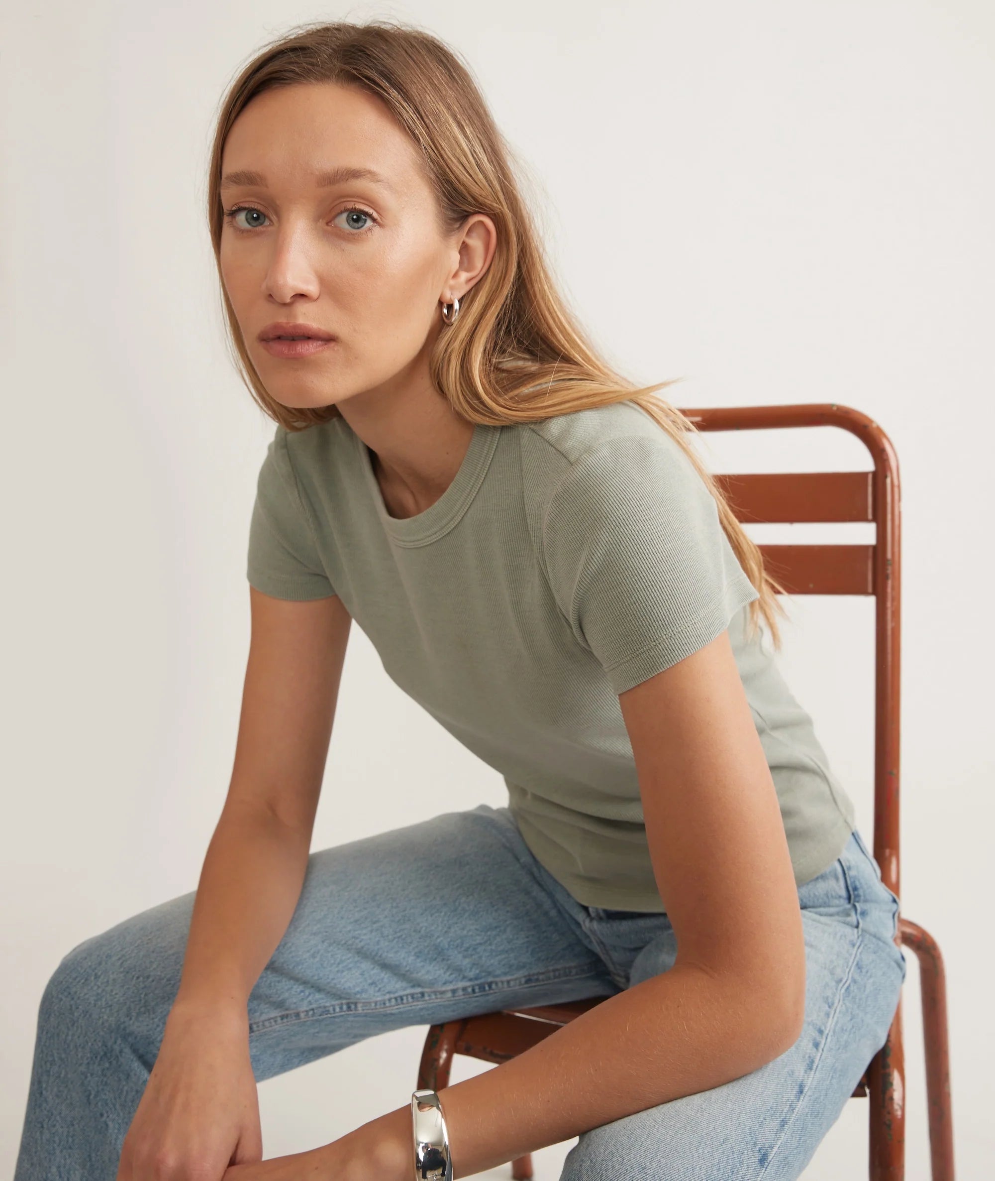 Lexi Rib Sun-In Crew Tee - Faded Olive