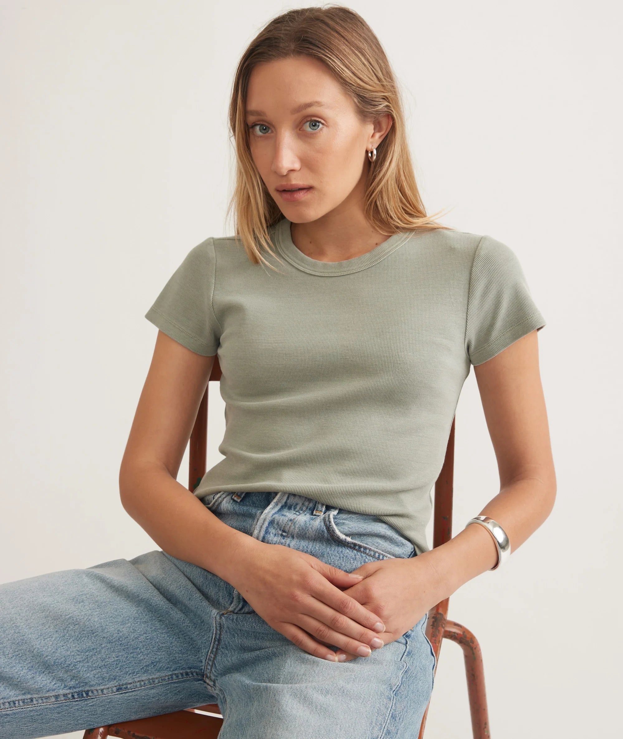 Lexi Rib Sun-In Crew Tee - Faded Olive