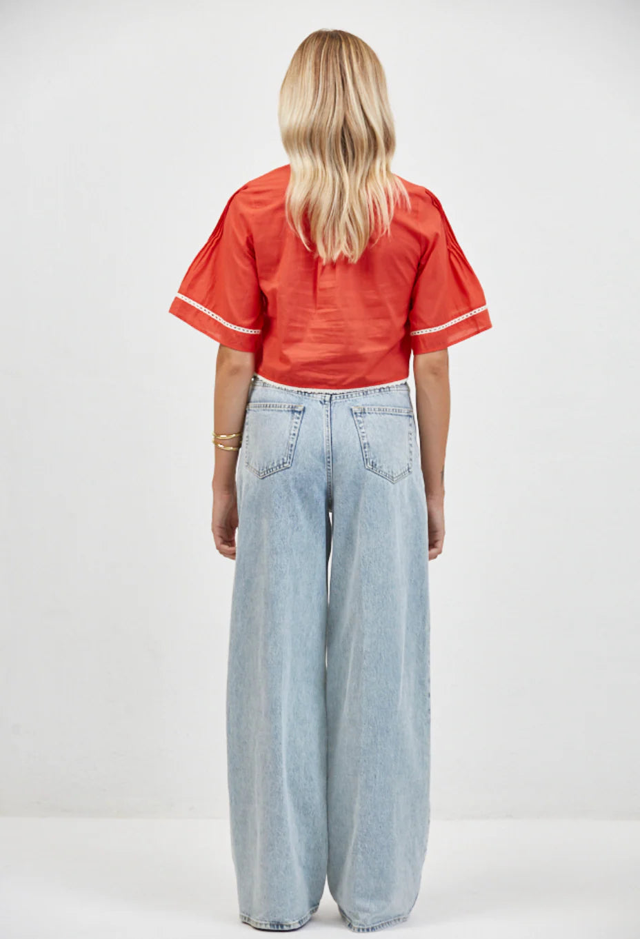 Auguste Floral Eyelet Tie Top - Red