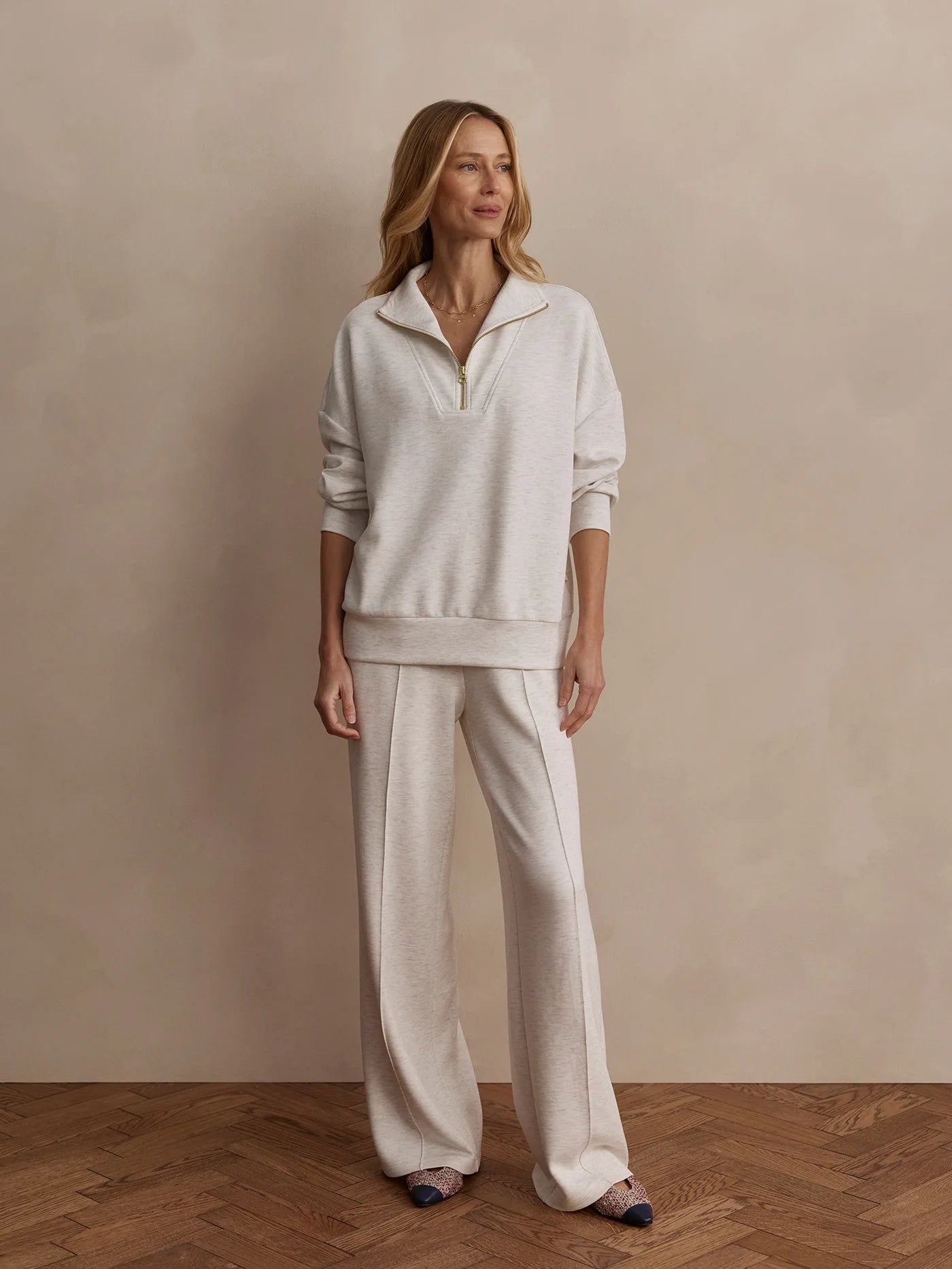 Hawley Half Zip Sweat - Ivory Marl