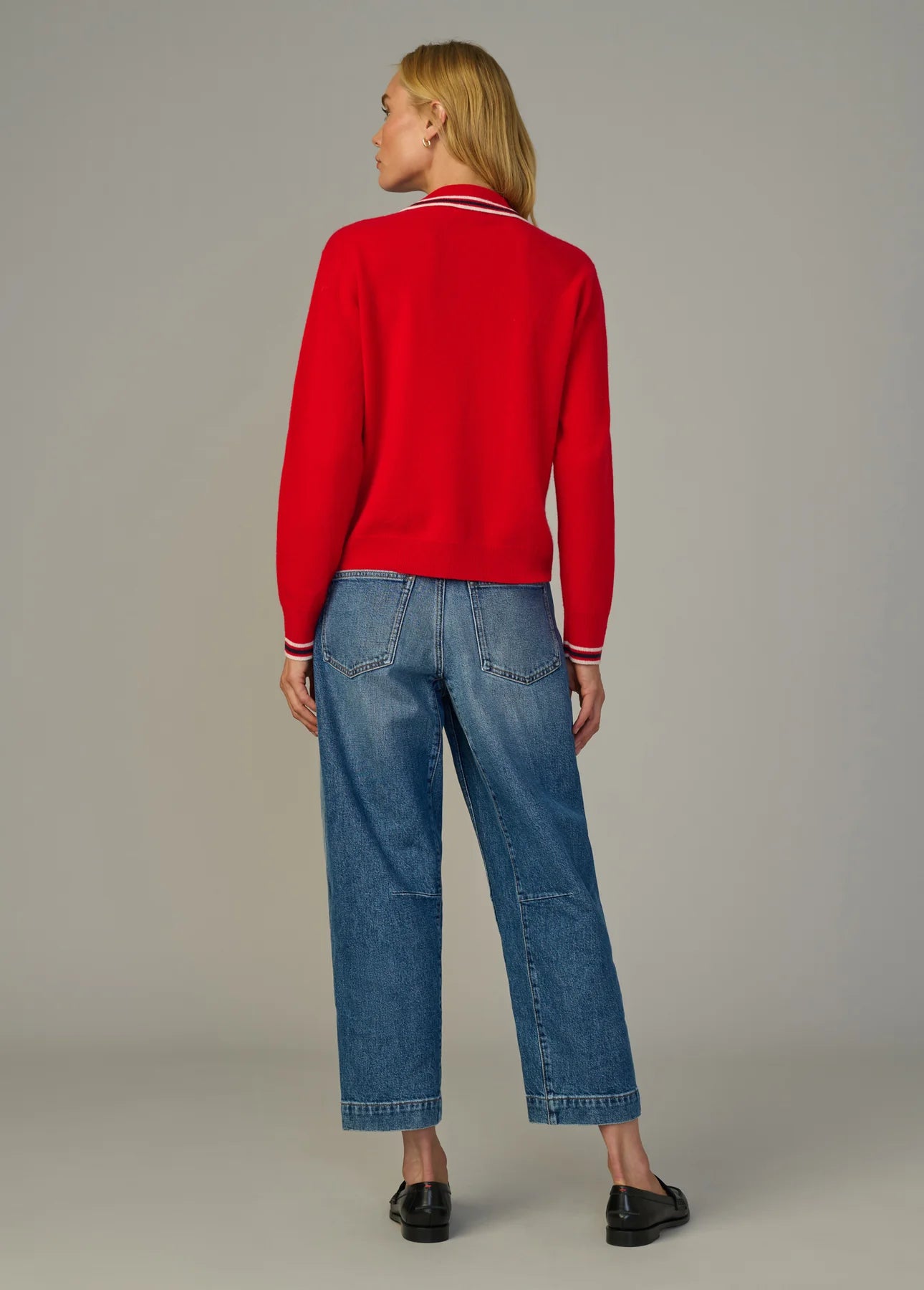 The Long Sleeve Cashmere Polo - Cherry Red