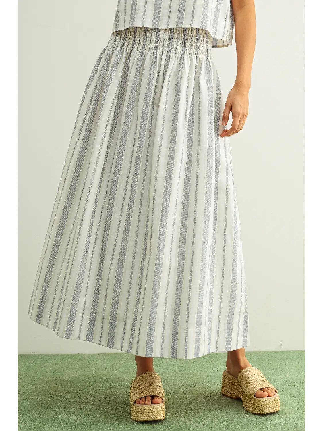 Striped Smocked Waist Maxi Skirt - Blue/Oatmeal