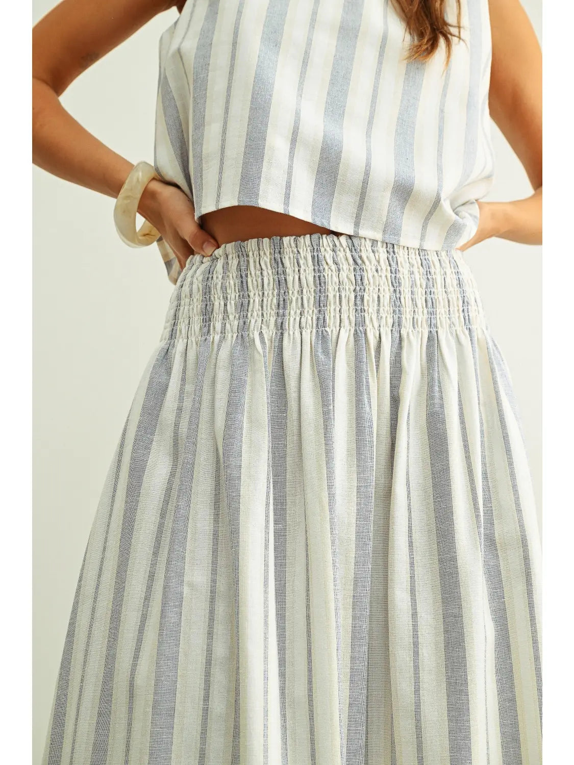 Striped Smocked Waist Maxi Skirt - Blue/Oatmeal