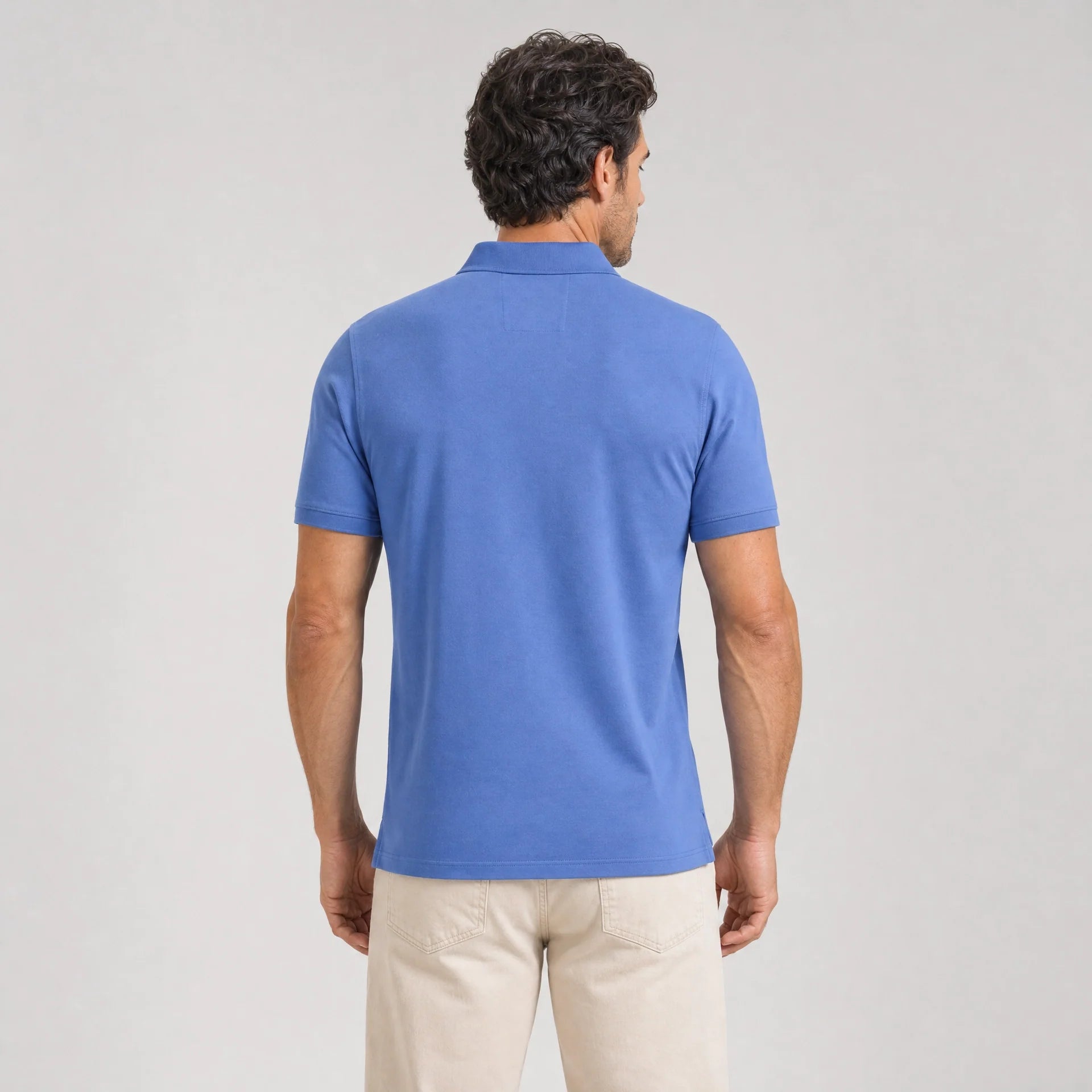 The Yates - Sand Washed Double Knit SS Polo - Blue