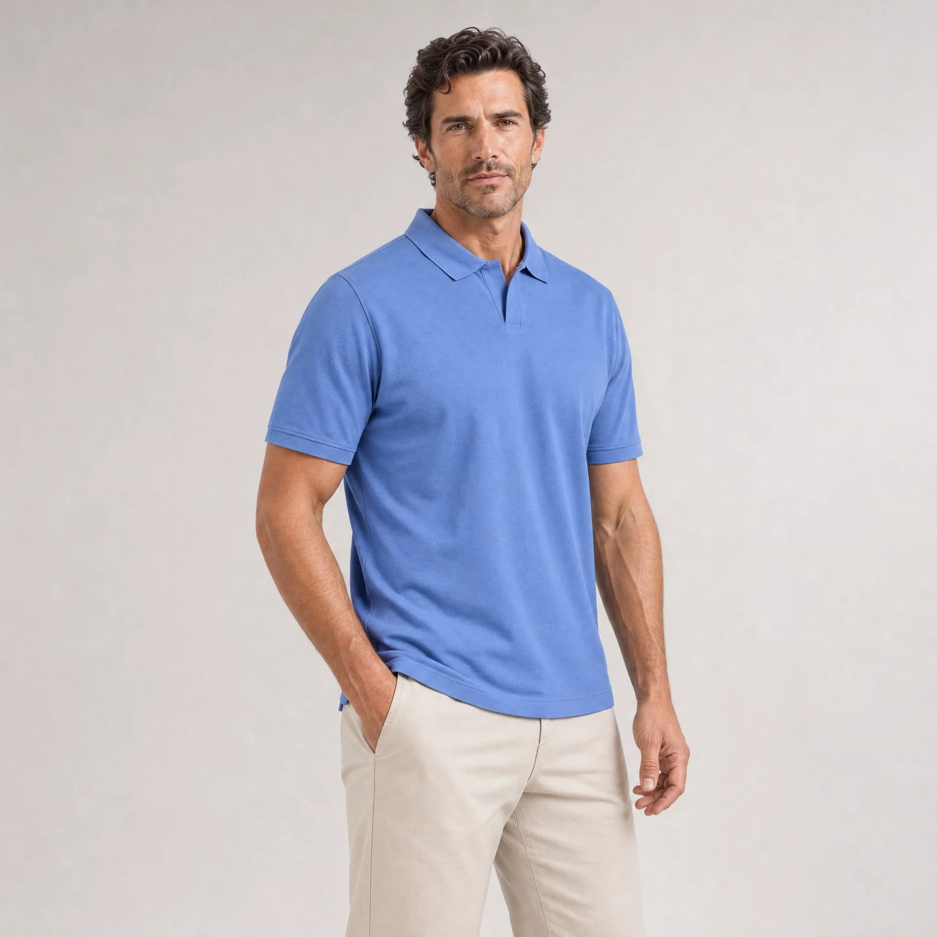 The Yates - Sand Washed Double Knit SS Polo - Blue
