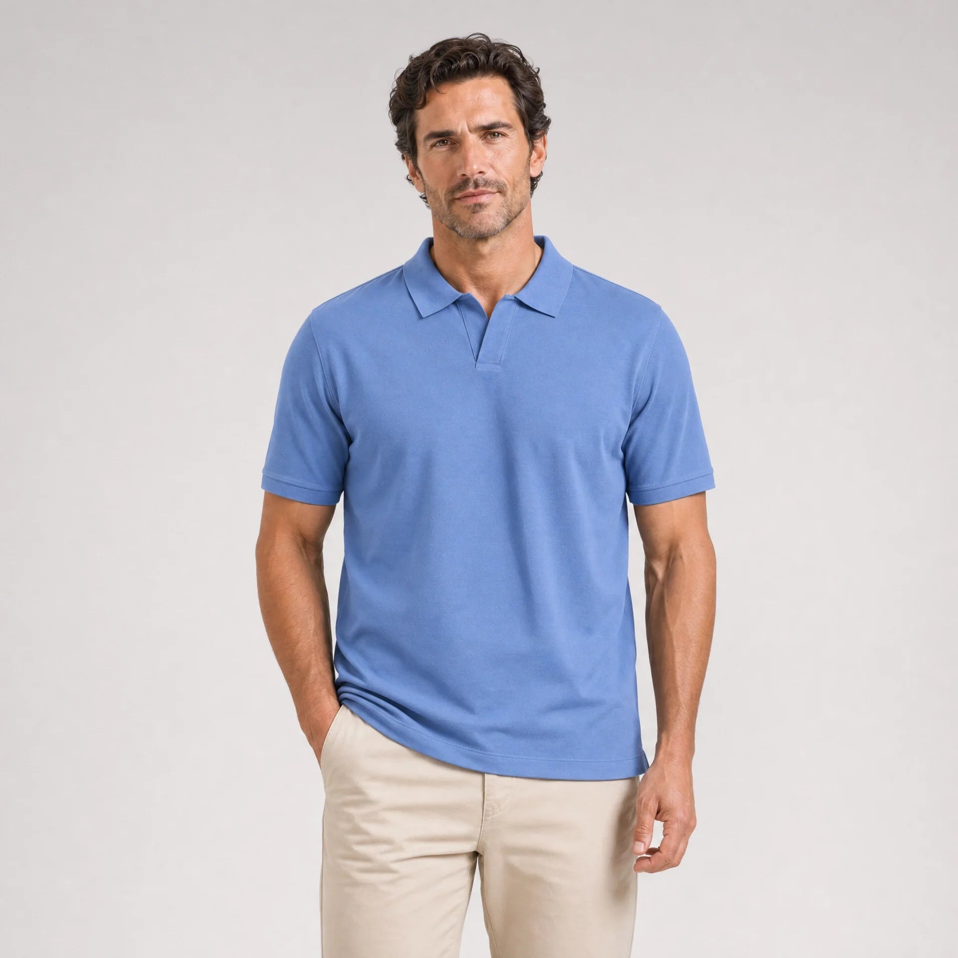 The Yates - Sand Washed Double Knit SS Polo - Blue