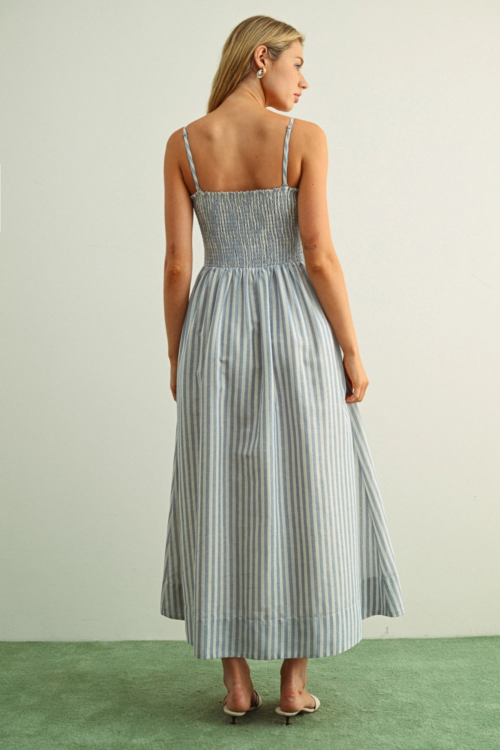 grey striped maxi dress Smocked comfortable fit Size:EU 36 Regular spring2023 Boho Black Floral Maxi