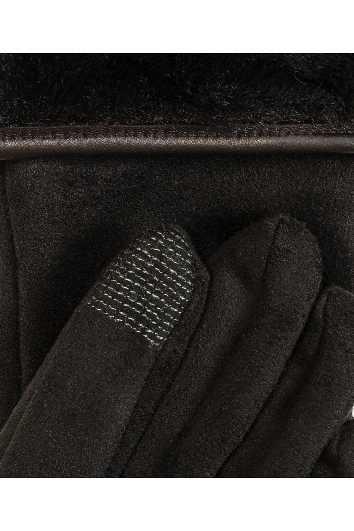 Stretch Suede Fold-Up Faux Fur Cuff Gloves - Black