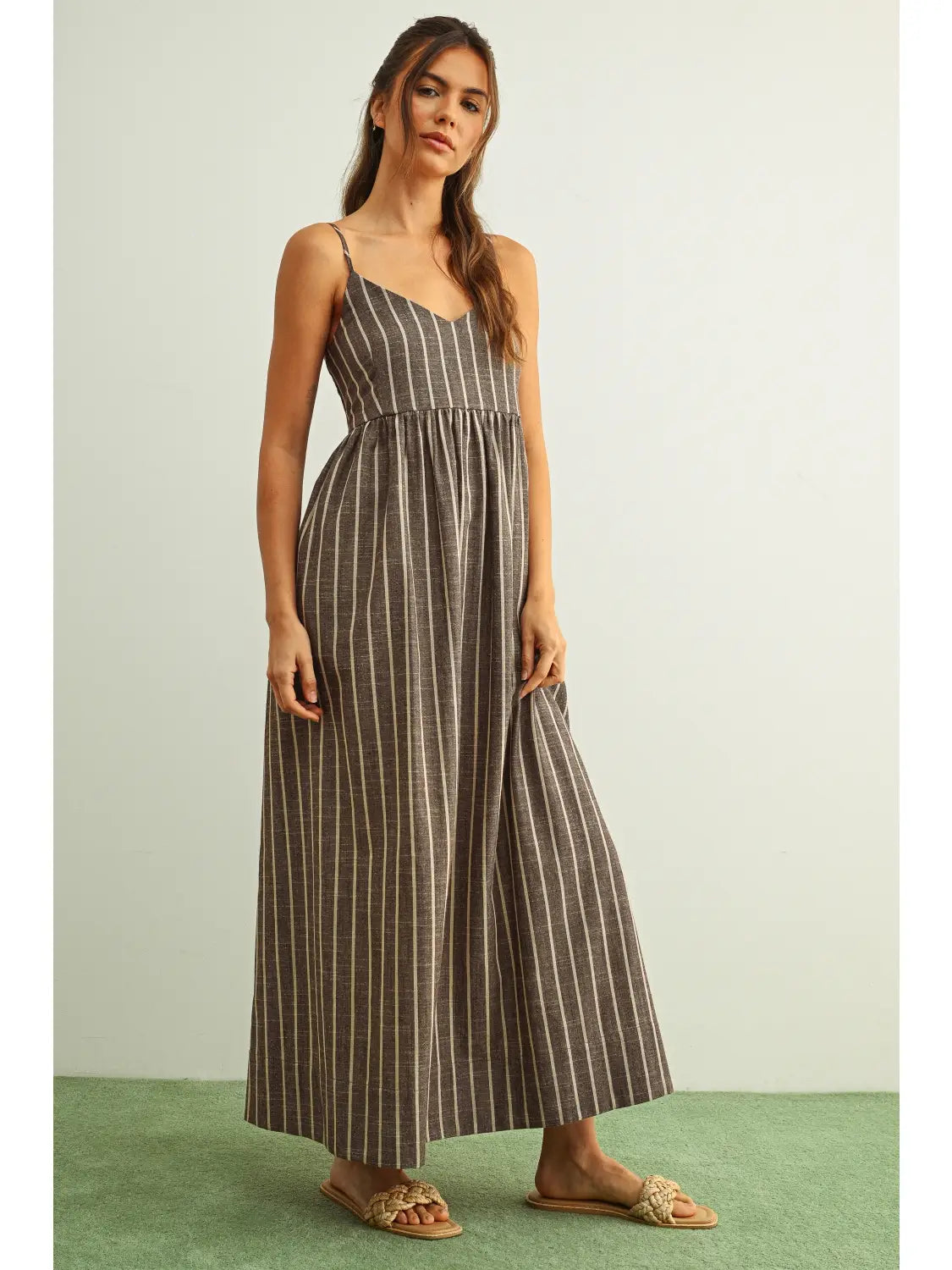 Striped Sleeveless Maxi Dress - Brown/Beige