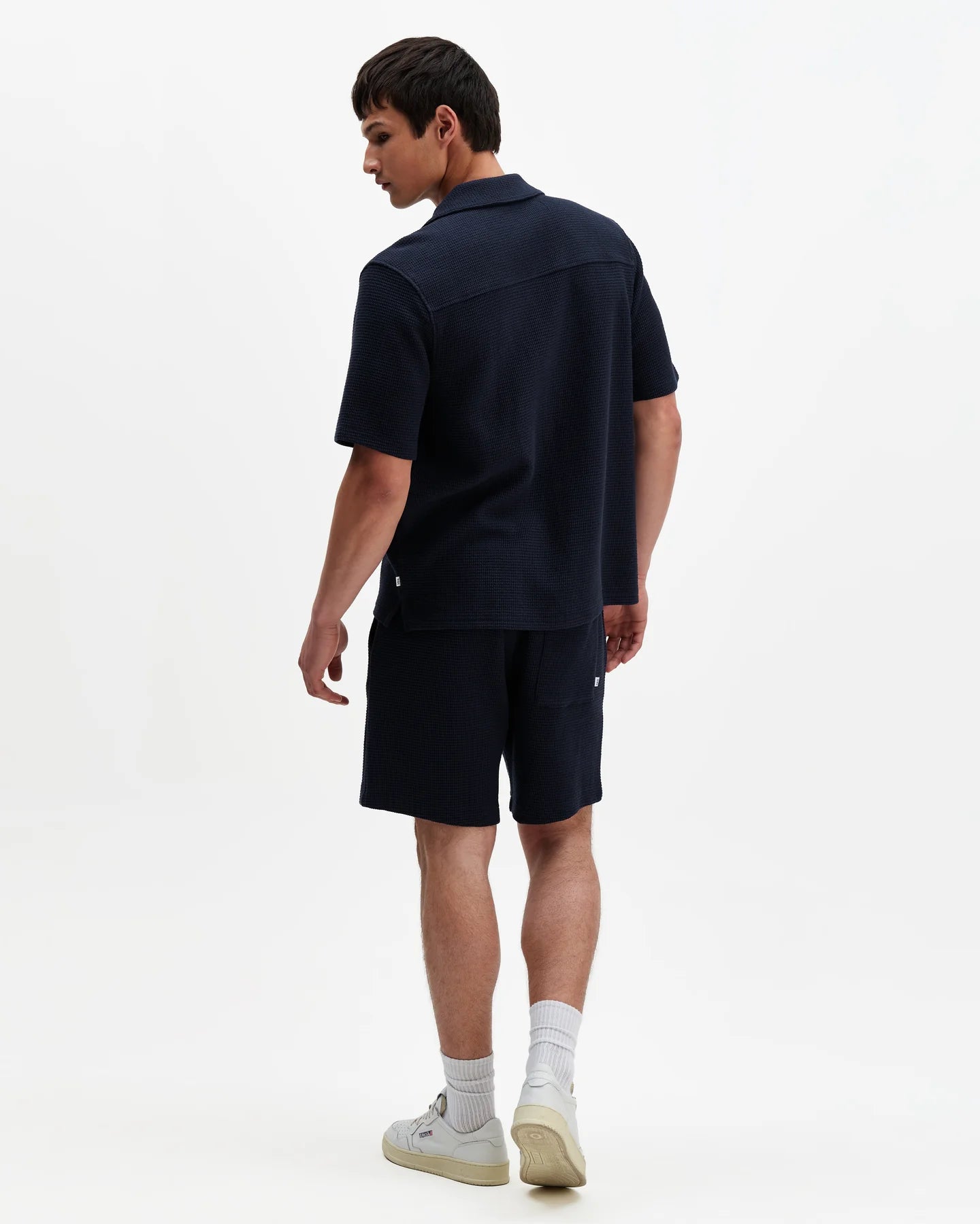 Clayland - Navy Textured Waffle Short-Sleeve Shirt