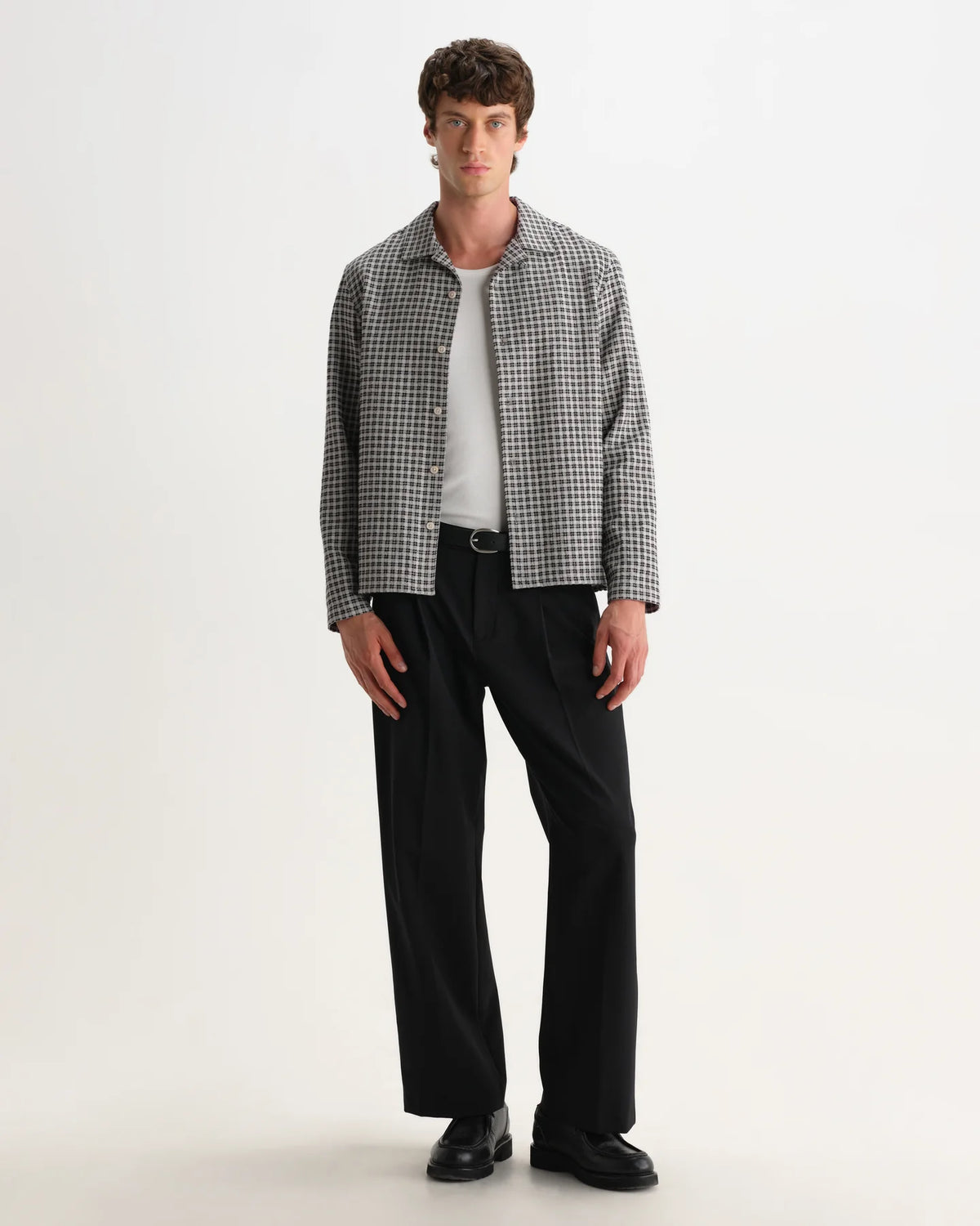 Corey Long Sleeve Shirt - Mini Check - Black / Ecru