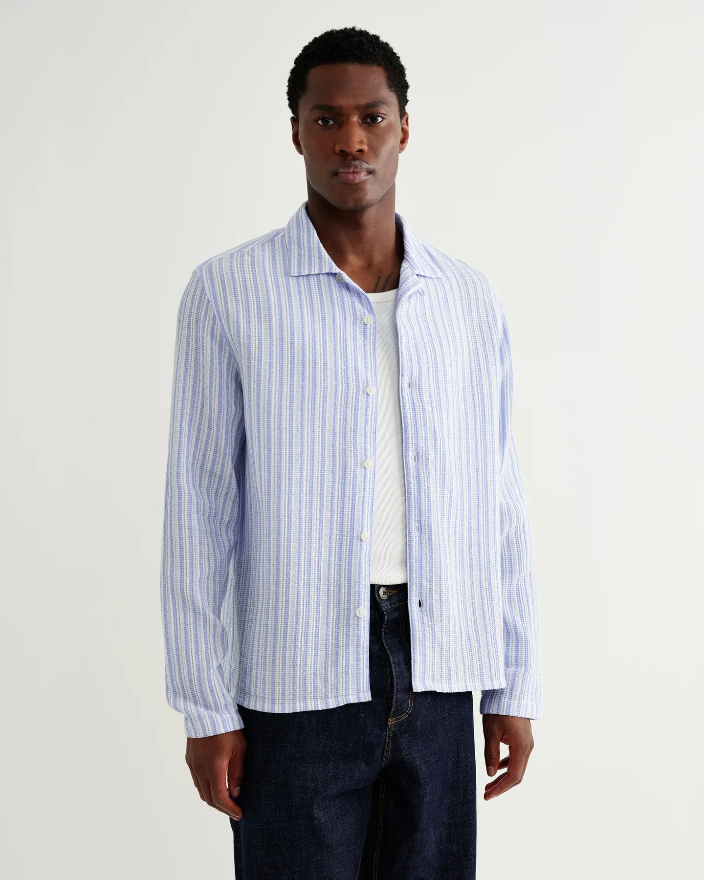Corey - Bright Blue Cotton Twisted Stripe Shirt