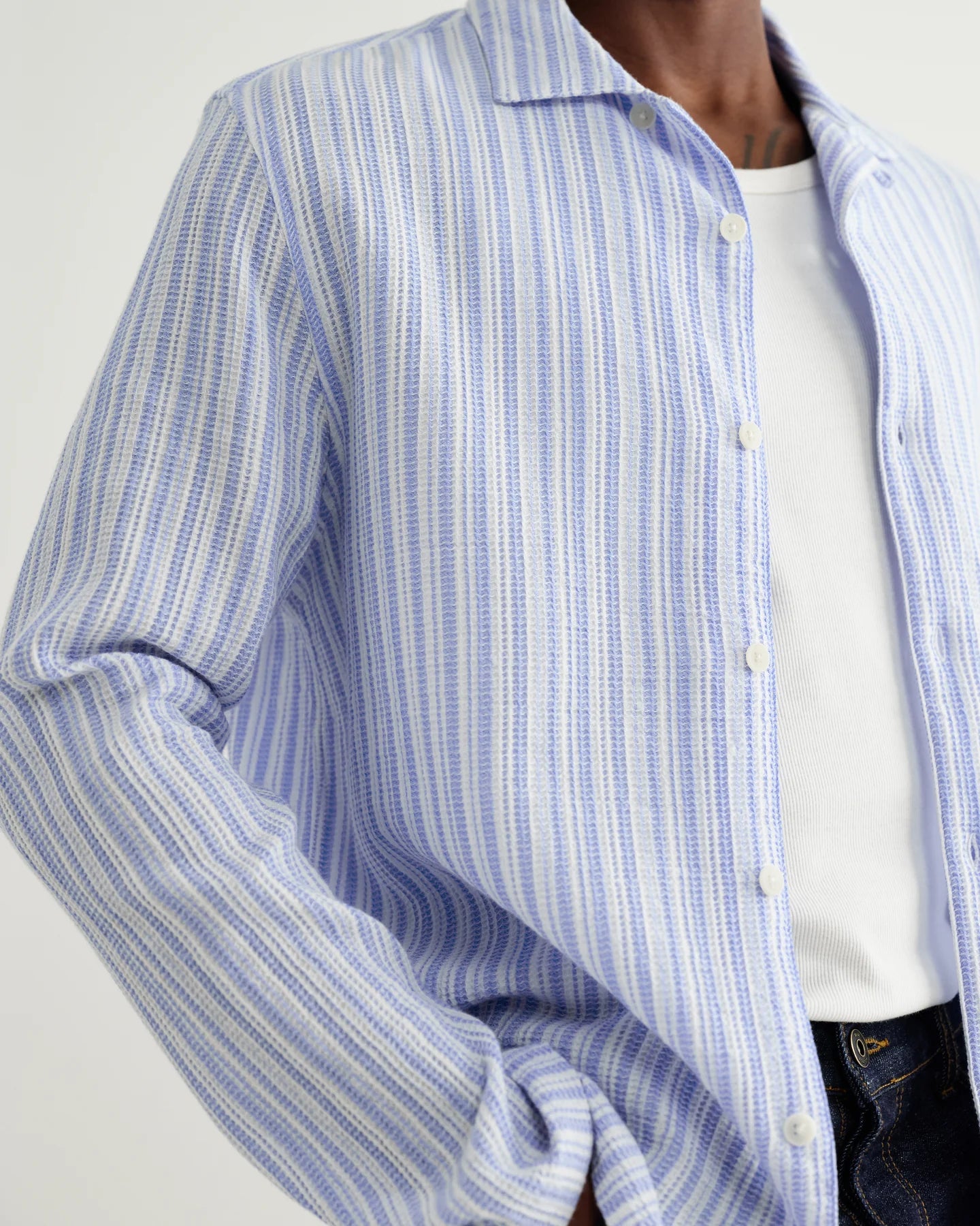 Corey - Bright Blue Cotton Twisted Stripe Shirt