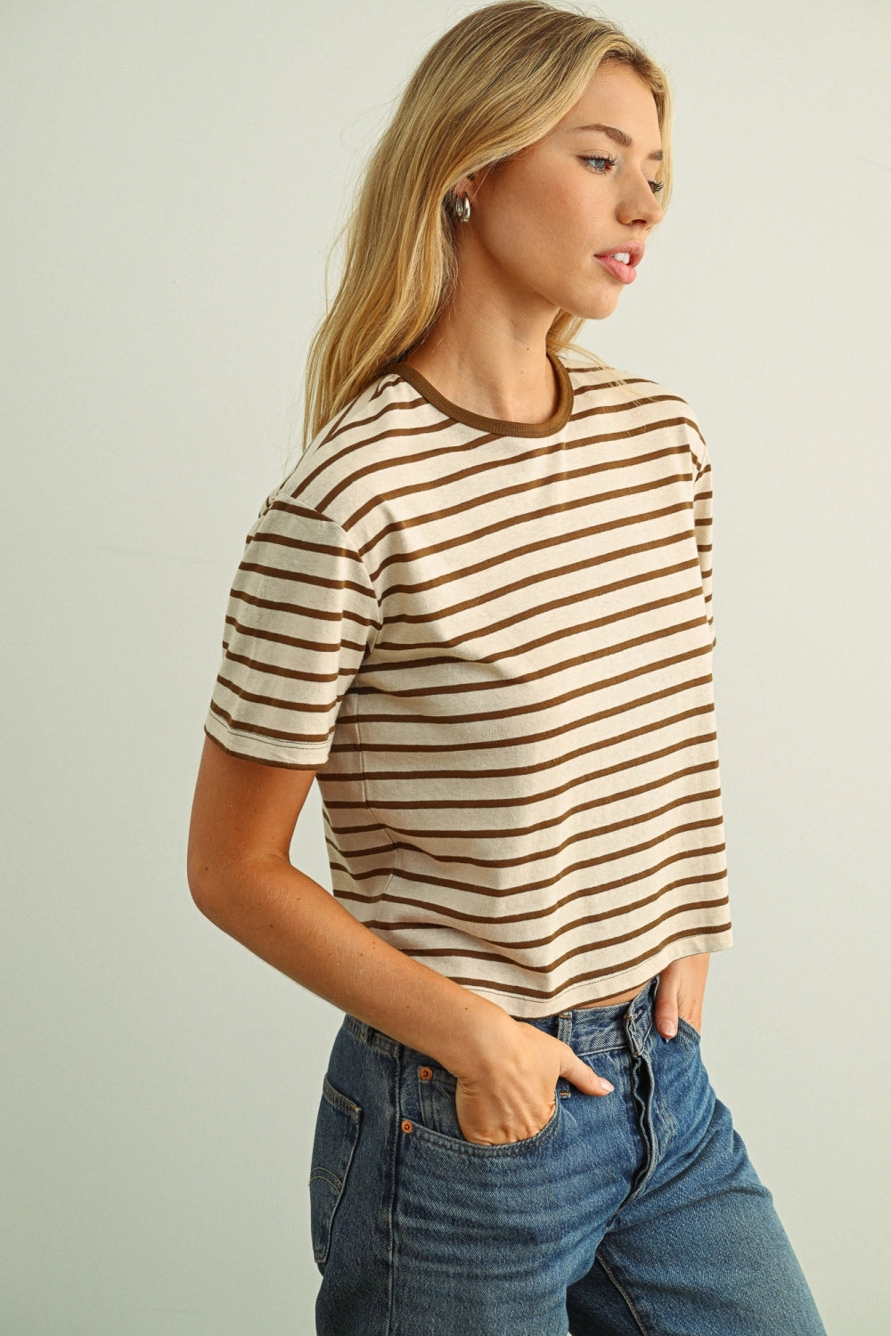 Striped Ringer Tee - Brown