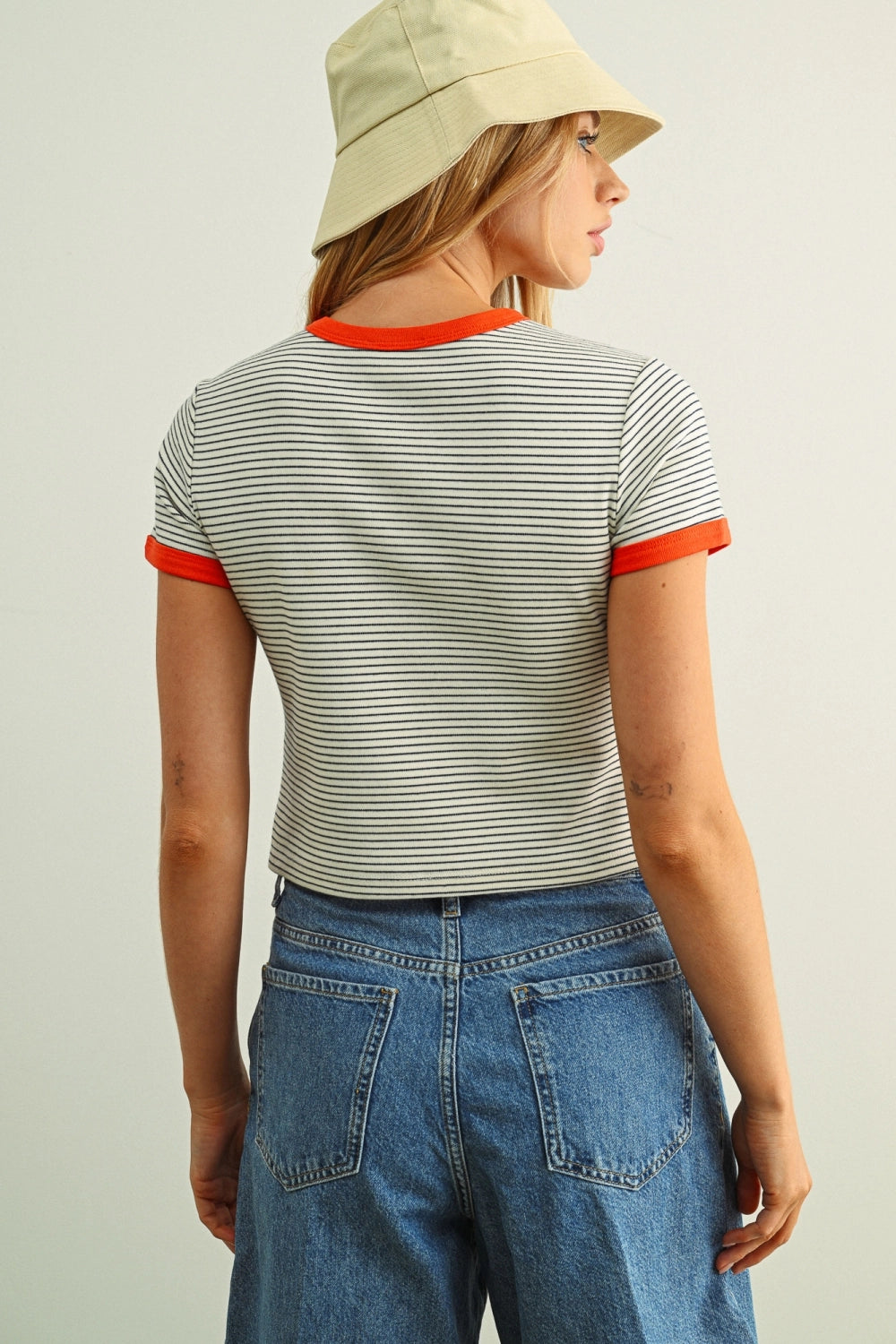 Striped Short Sleeve Ringer Tee - Orange