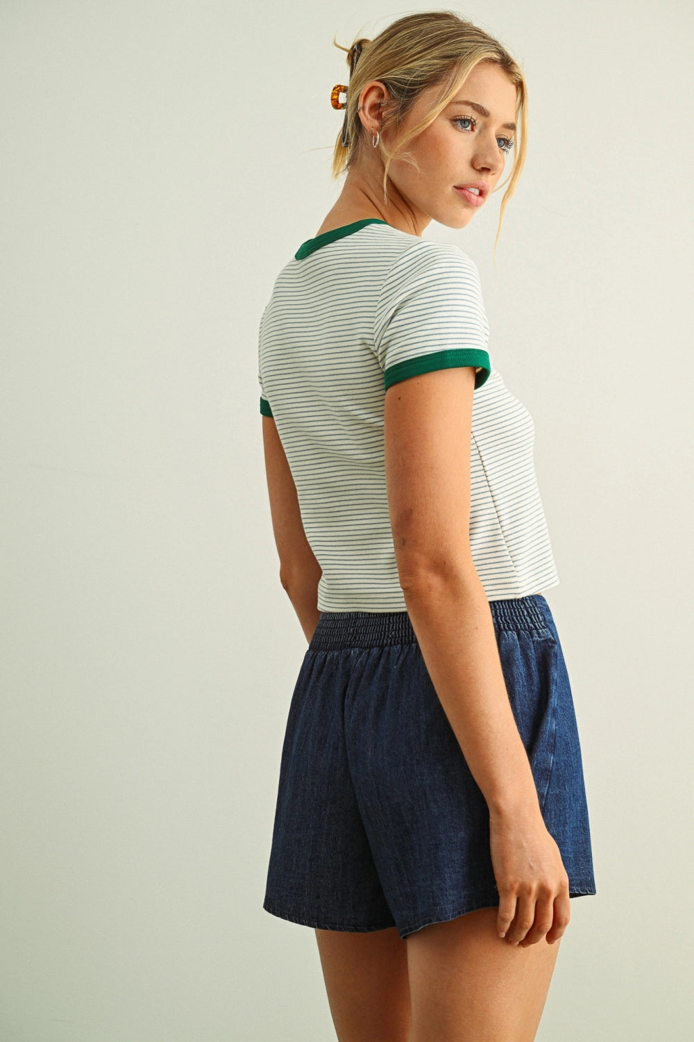 Striped Short Sleeve Ringer Tee - Green