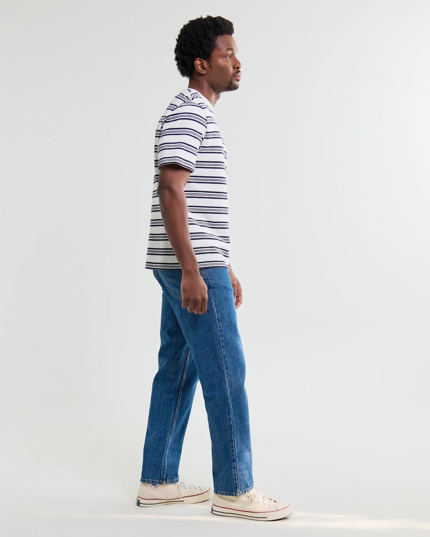 Dean Striped Textured Organic Cotton T-Shirt - Ecru and Navy