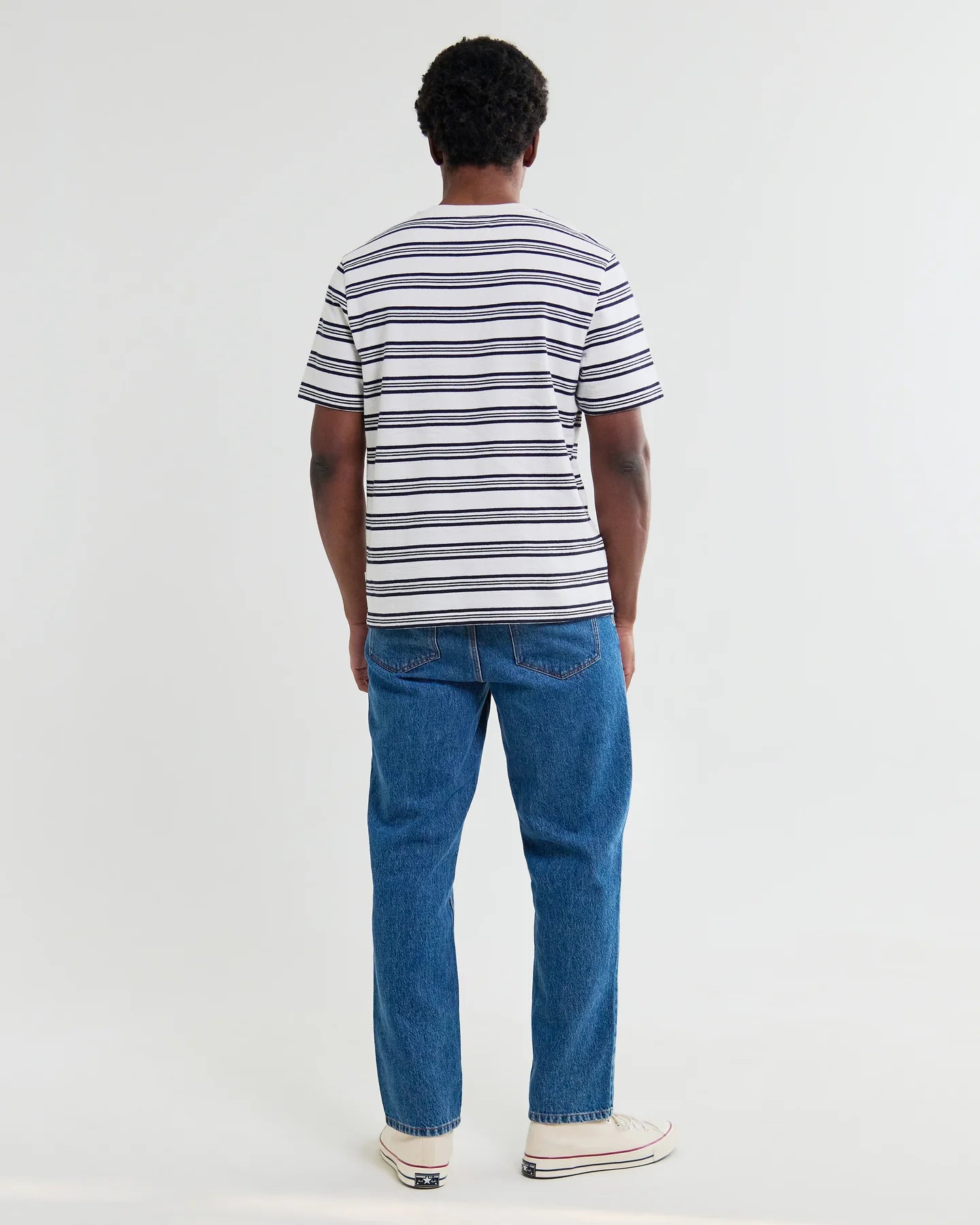 Dean Striped Textured Organic Cotton T-Shirt - Ecru and Navy