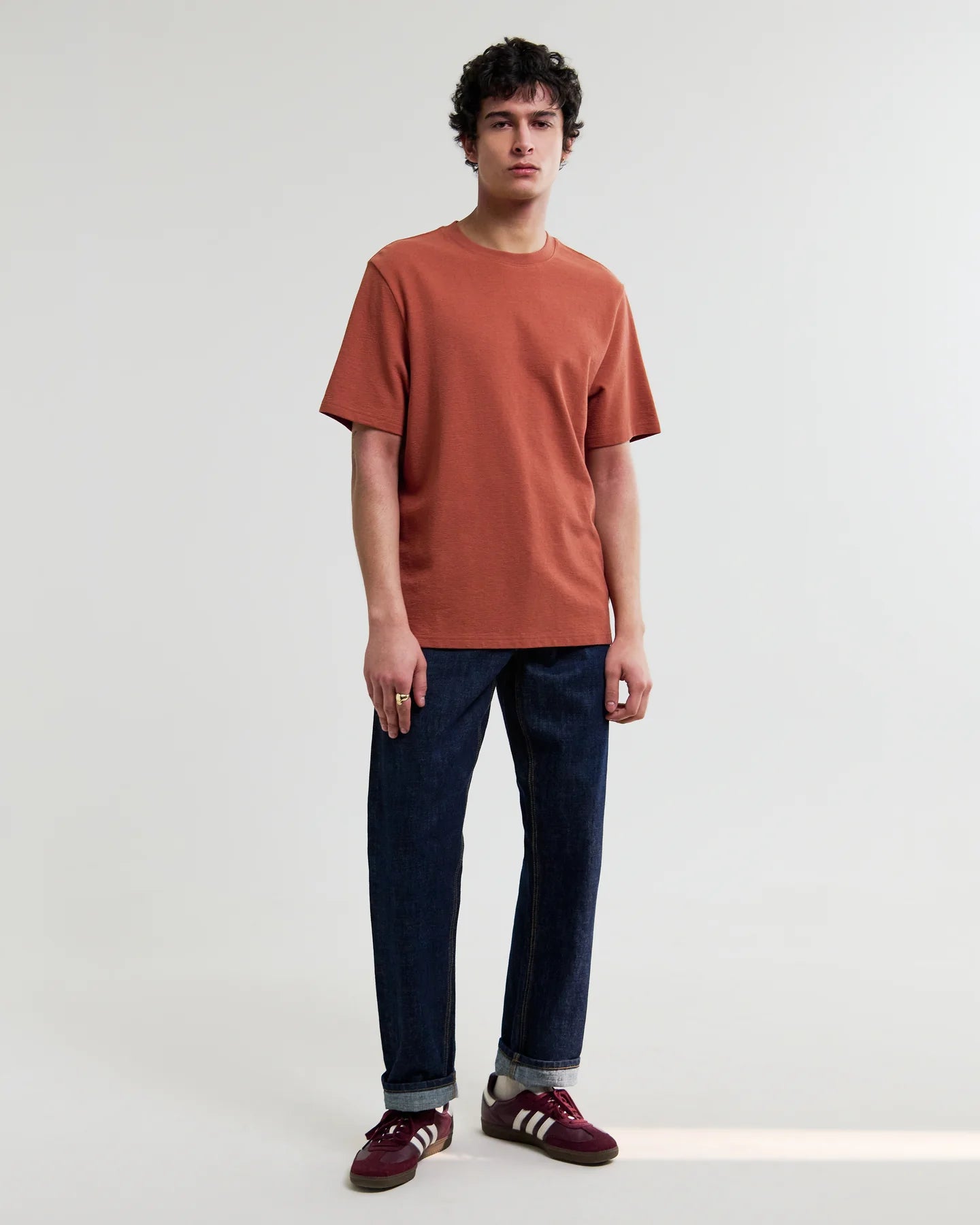 Dean Textured Organic Cotton T-Shirt - Rust