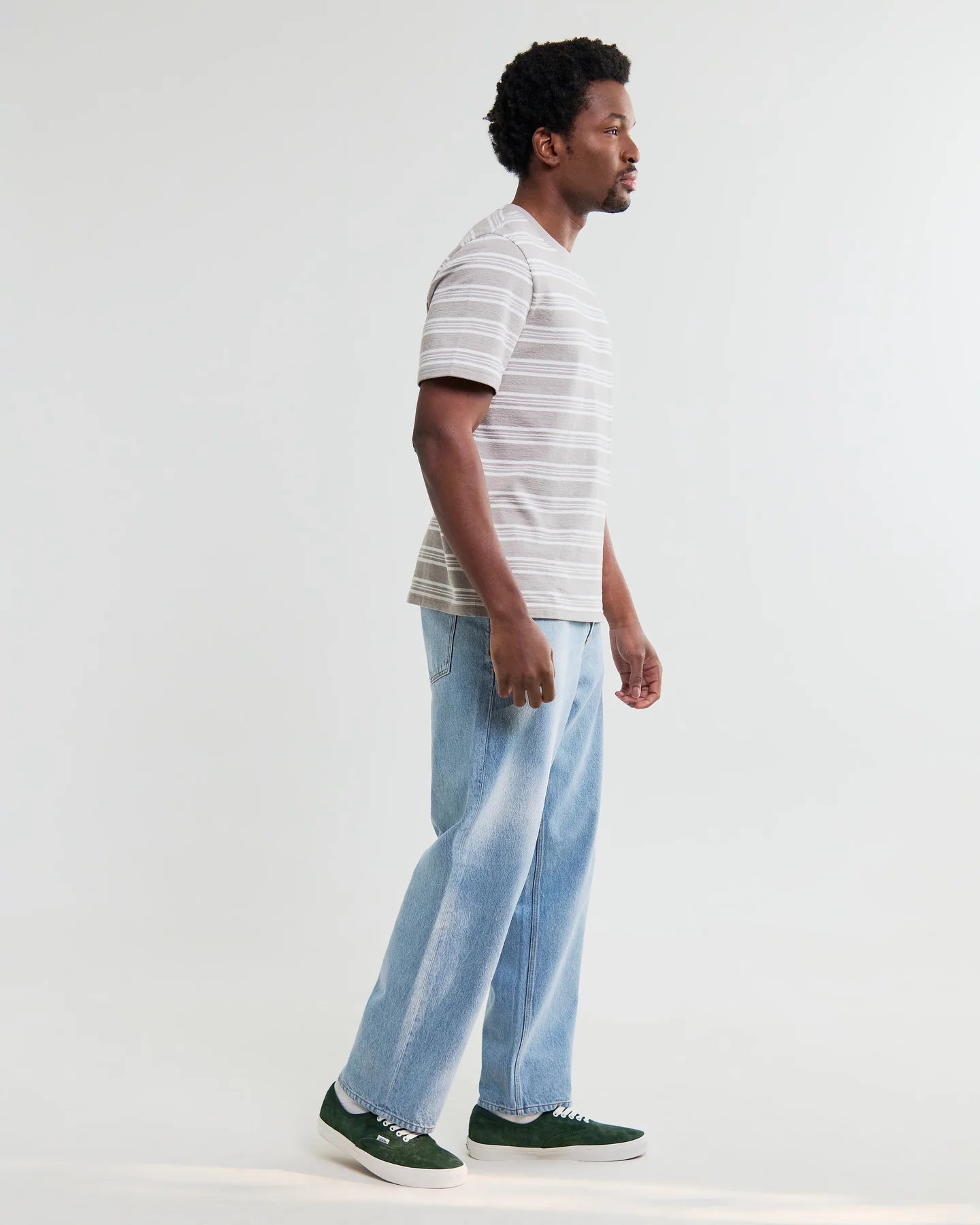 Dean - Taupe And Ecru Textured Stripe Organic Cotton T-Shirt
